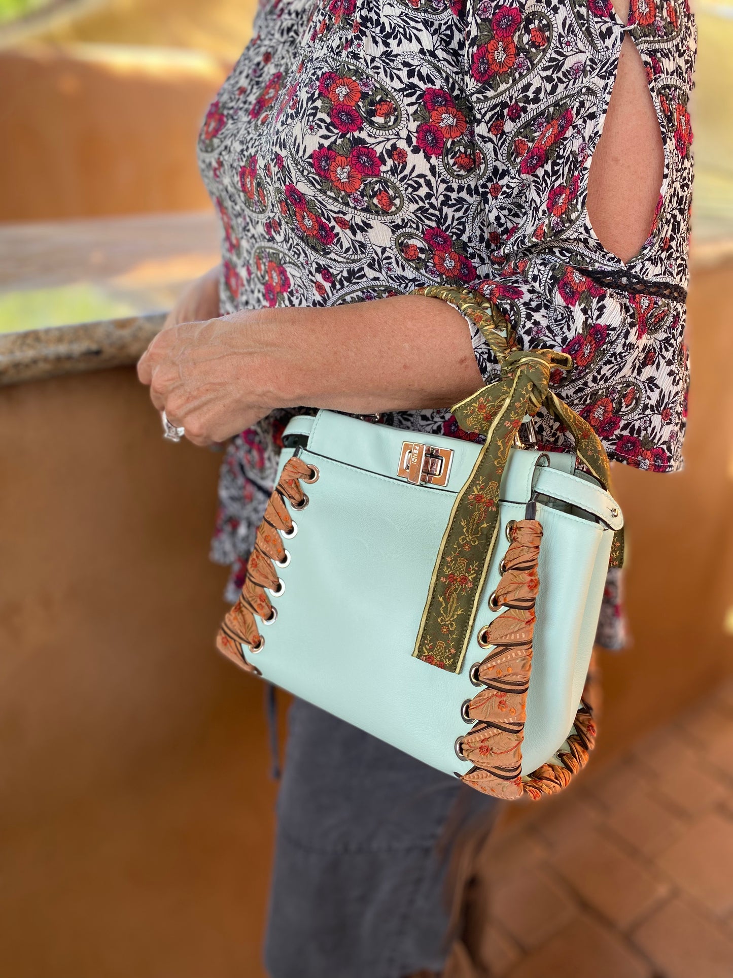 Fendi Nappa Ribbon Lace Up Peekaboo Iconic Satchel