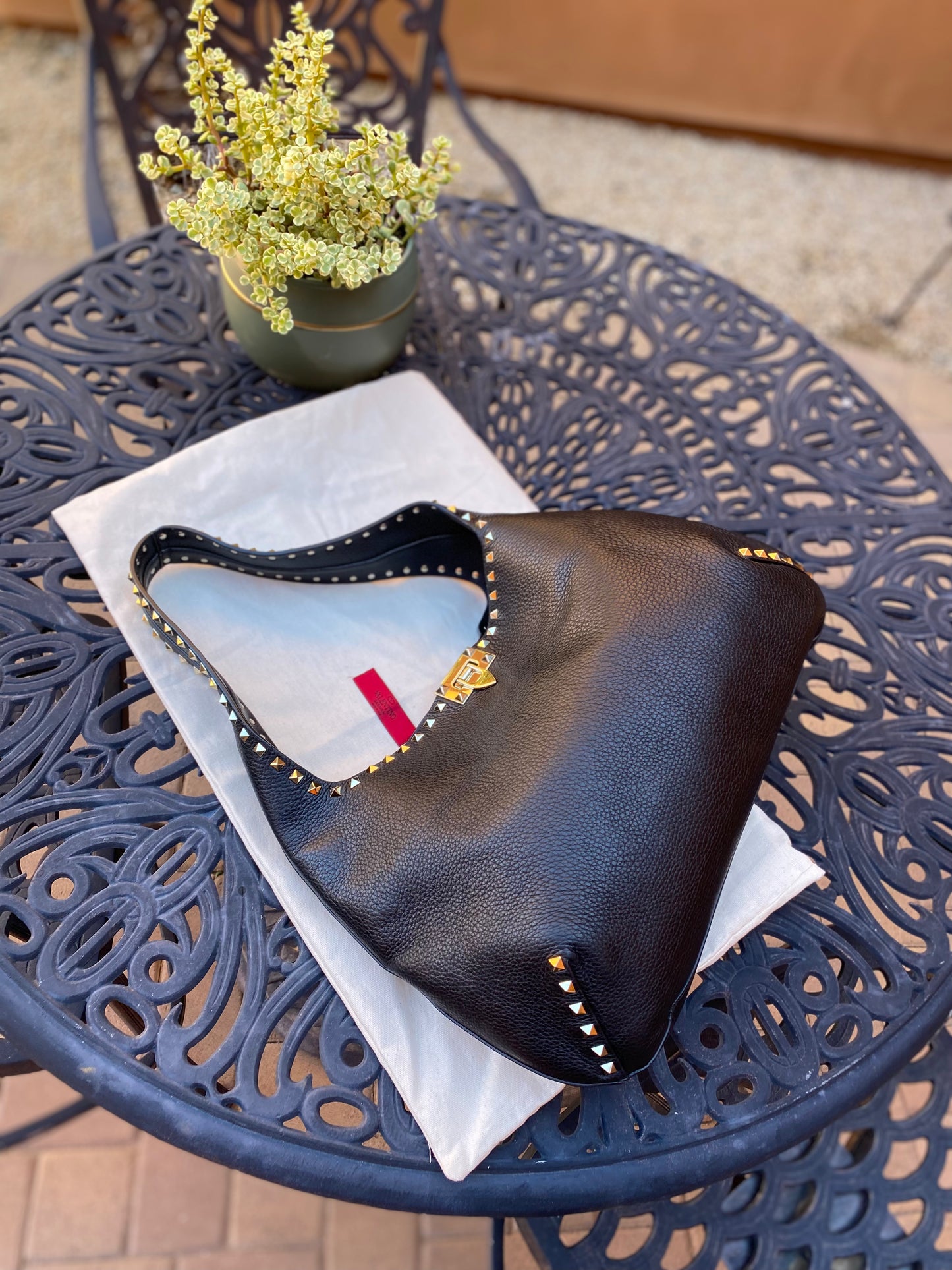 Valentino Garavani Large Rockstud Calf Leather Hobo