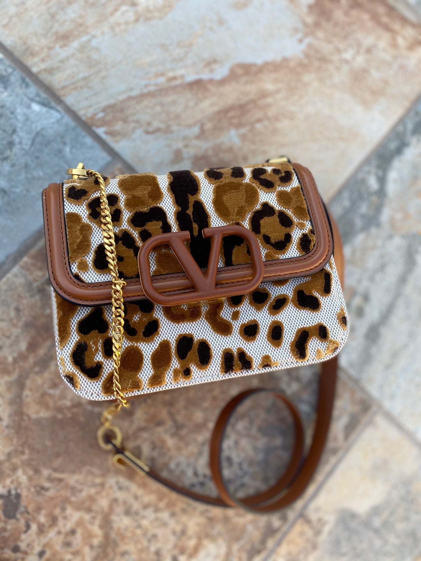 Valentino Garavani Small V-Sling Leopard Spot Shoulder Bag