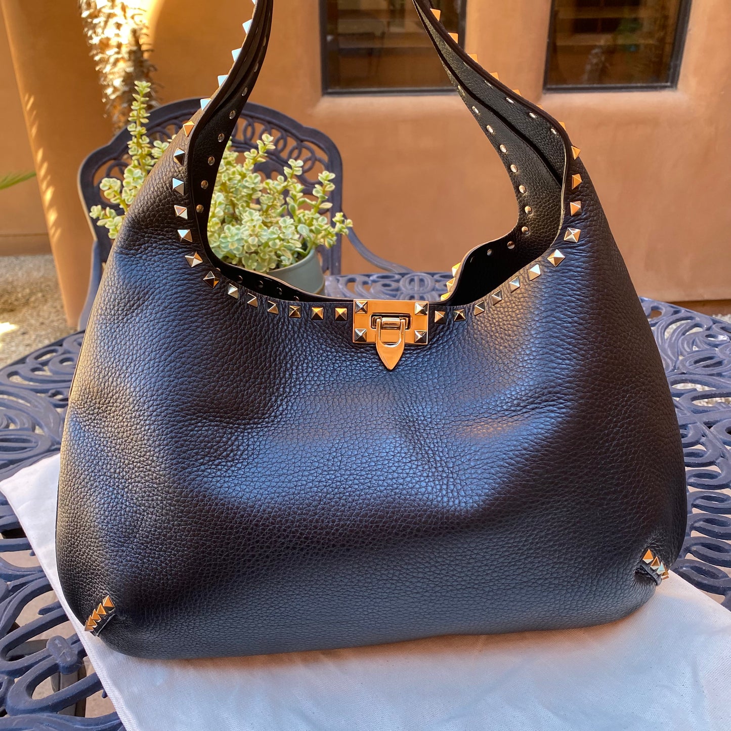 Valentino Garavani Large Rockstud Calf Leather Hobo
