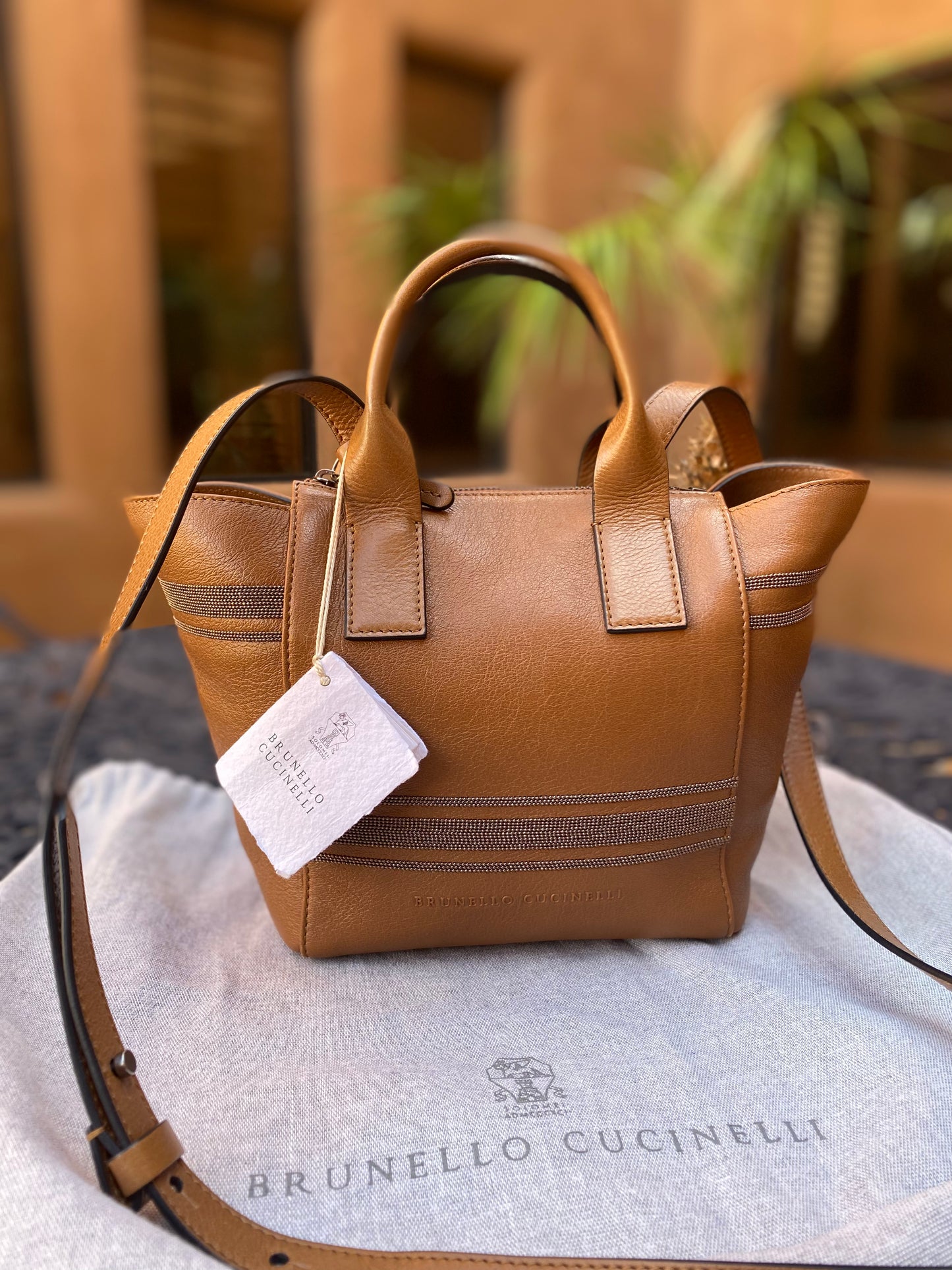 Brunello Cucinelli Monili Beaded Glossy Nappa Leather Tote
