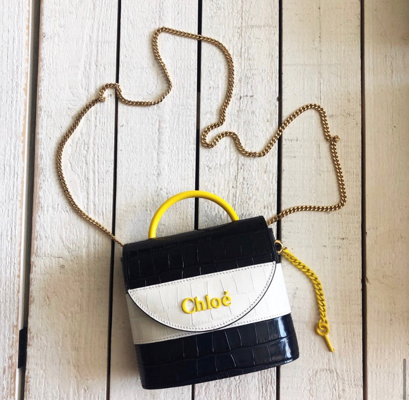 Chloé Aby Lock Croc Embossed Leather Crossbody Bag