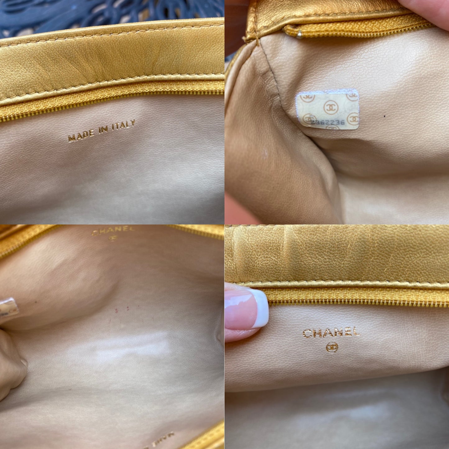 Chanel Gold Lambskin Timeless CC Cosmetic Pouch