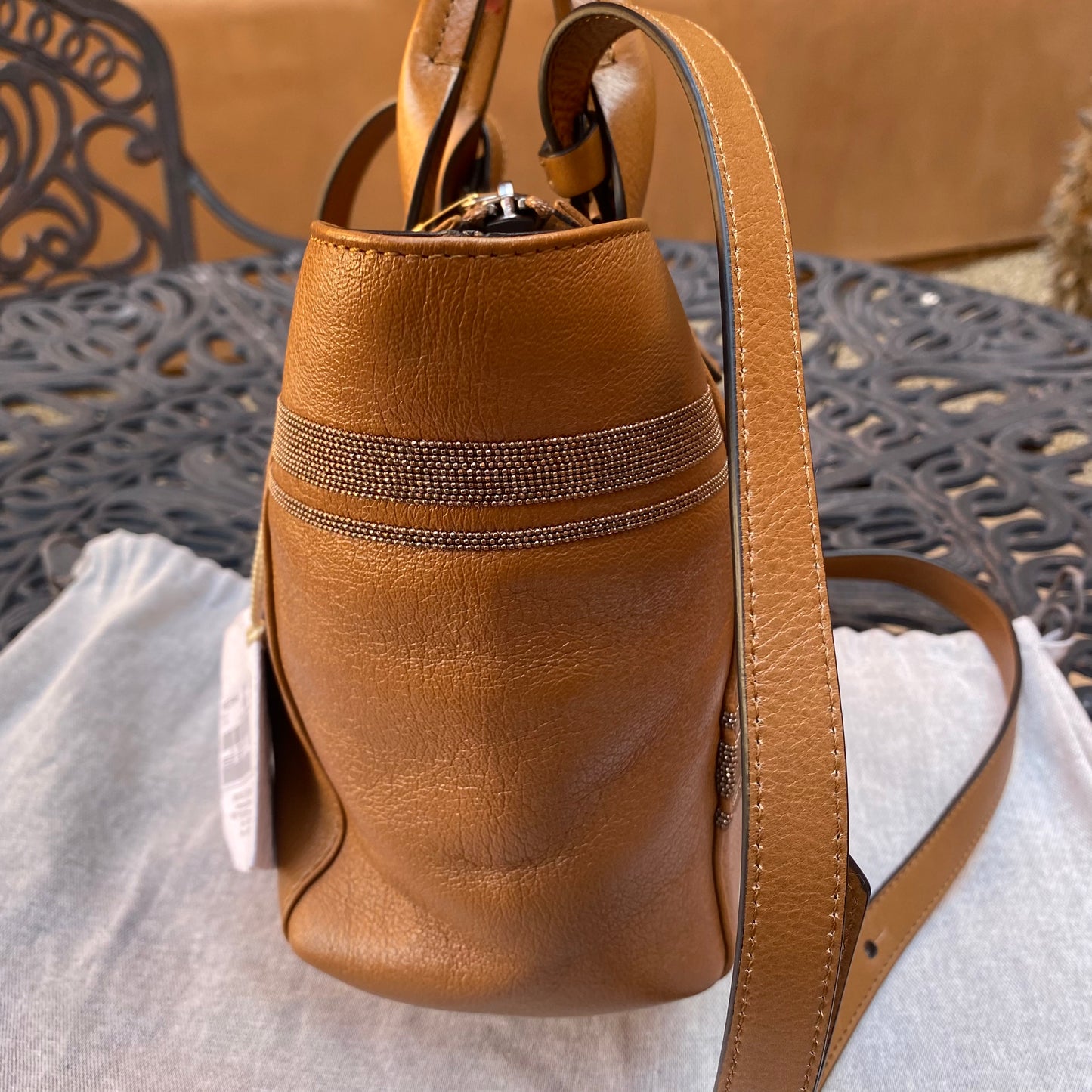 Brunello Cucinelli Monili Beaded Glossy Nappa Leather Tote