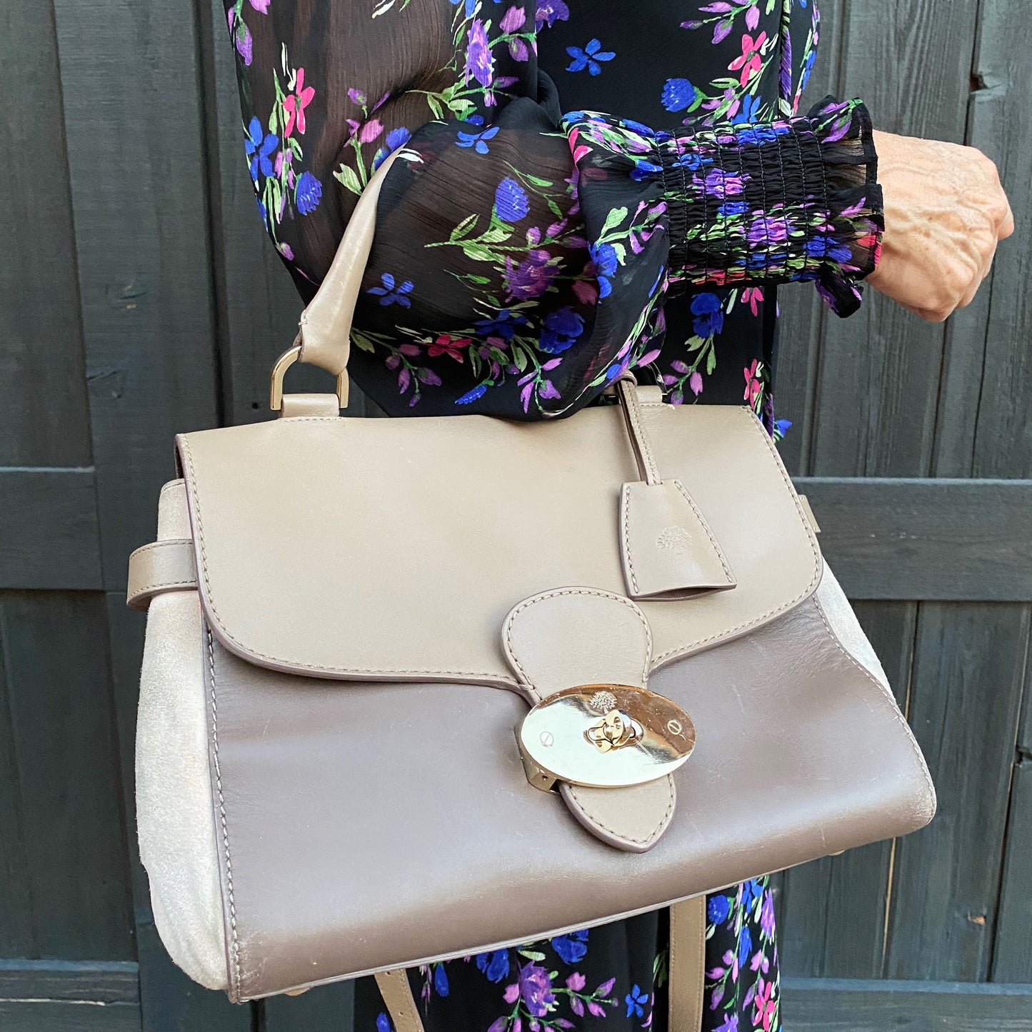 Mulberry Polished Calfskin Suede Primrose Satchel Crossbody