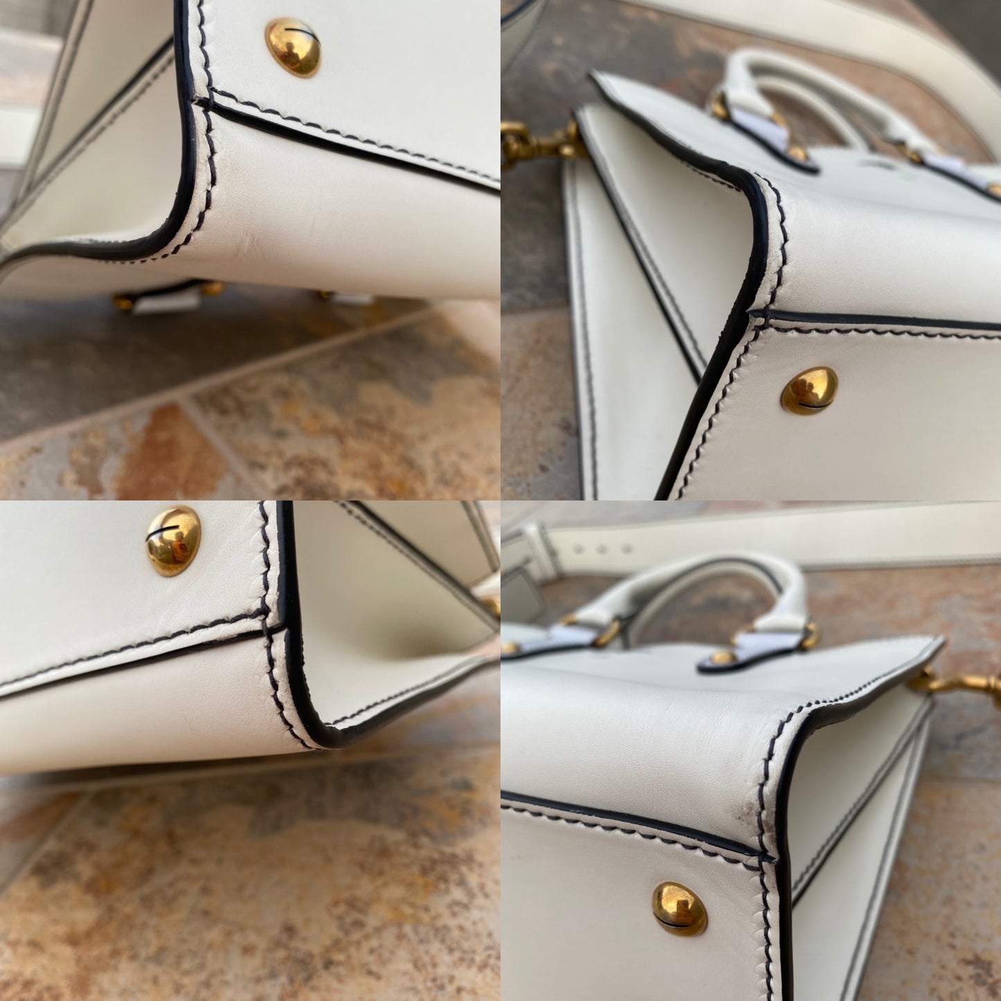 Christian Dior White Leather D-Bee Top Handle Bag