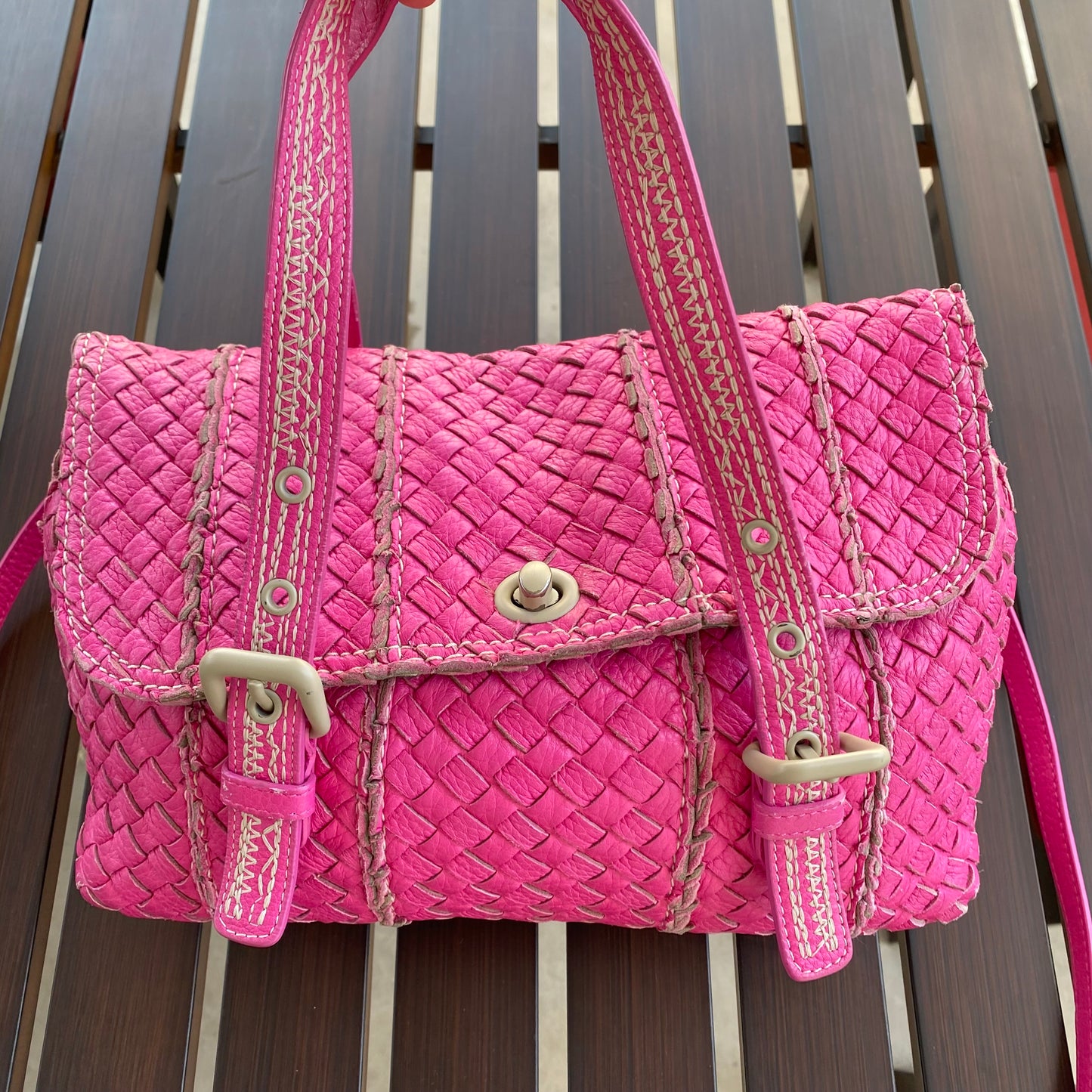 Bottega Veneta Intrecciato Vivo Cervo Woven Leather Satchel