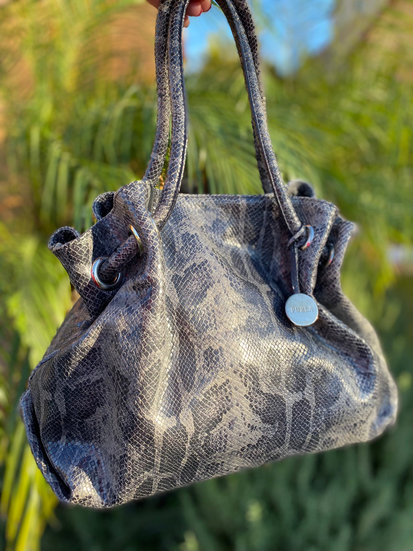 Furla Snakeskin Embossed Leather Bag
