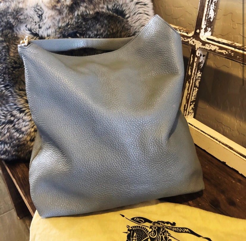 Burberry Pebbled Leather Cale Hobo Shoulder Bag