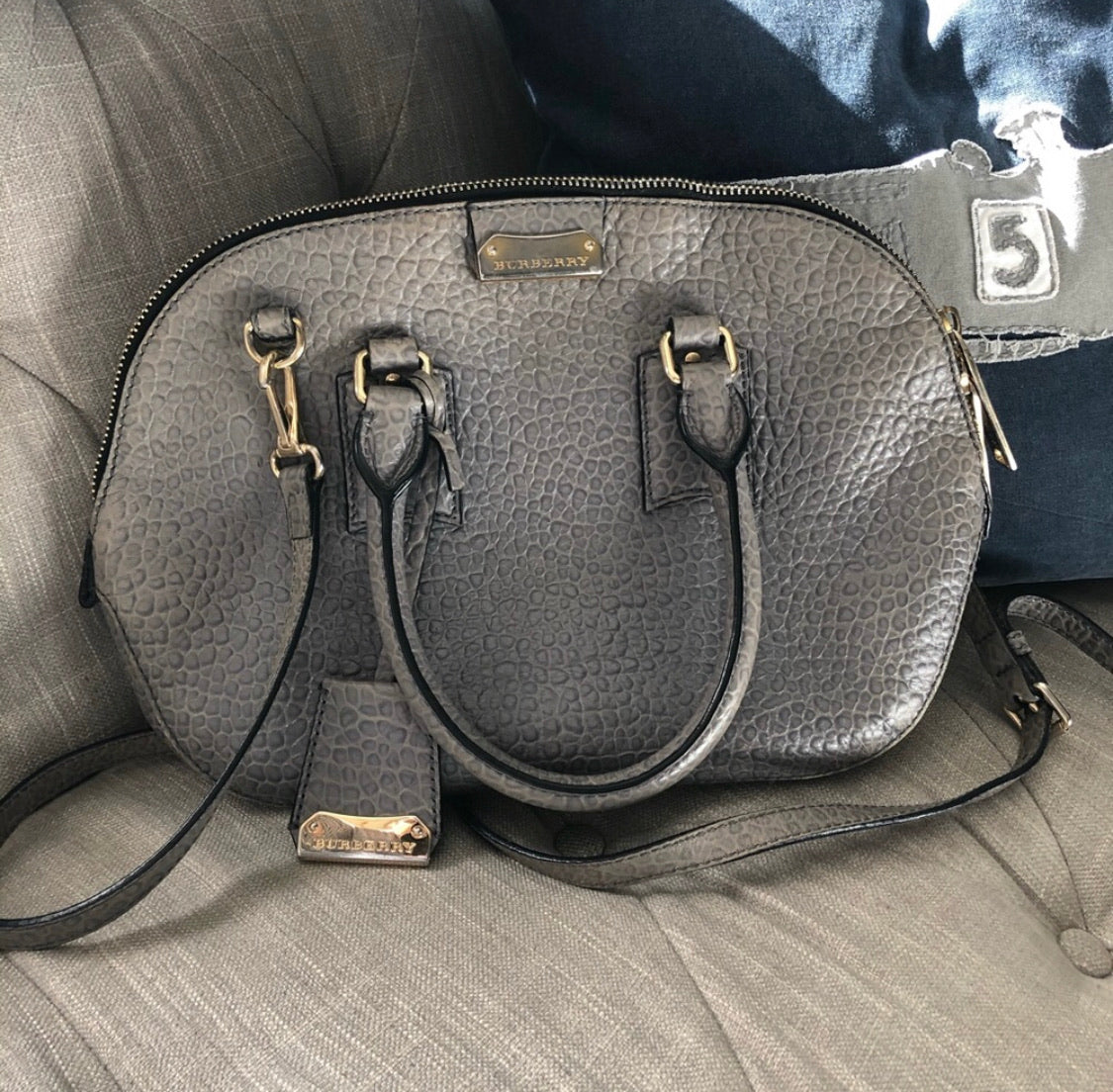Burberry Orchard Pebbled Leather Heritage Bag
