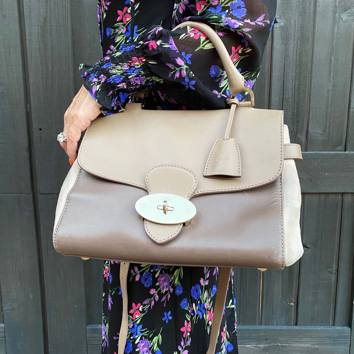 Mulberry Polished Calfskin Suede Primrose Satchel Crossbody