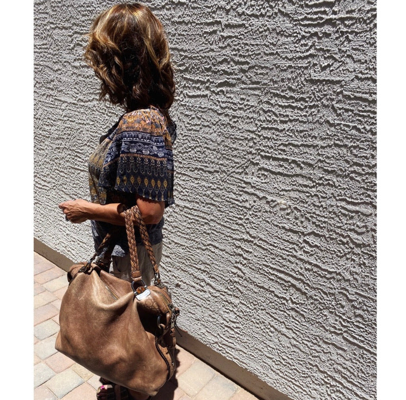 Gucci XL Braided Leather Bamboo Bar Tote