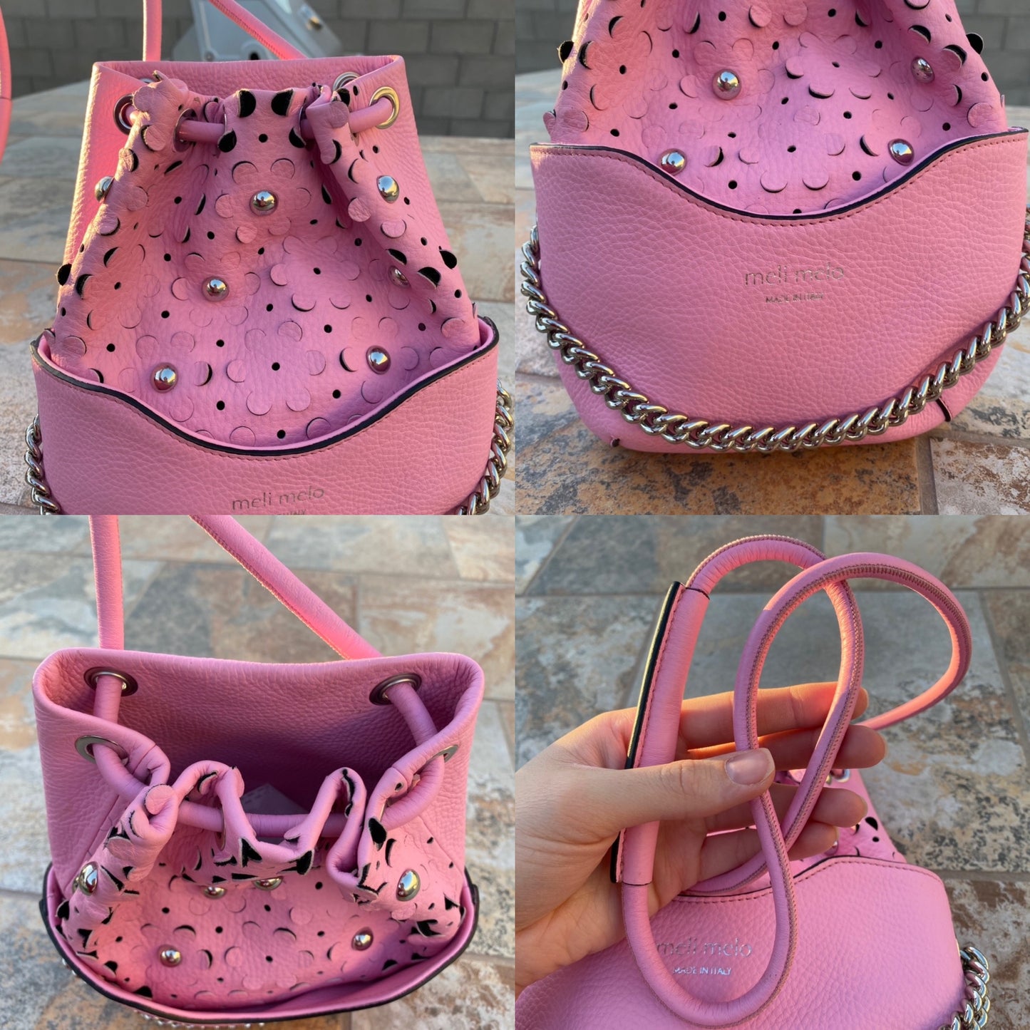 Meli Melo Hetty Peony Pink Daisy Laser Cut Bucket Bag