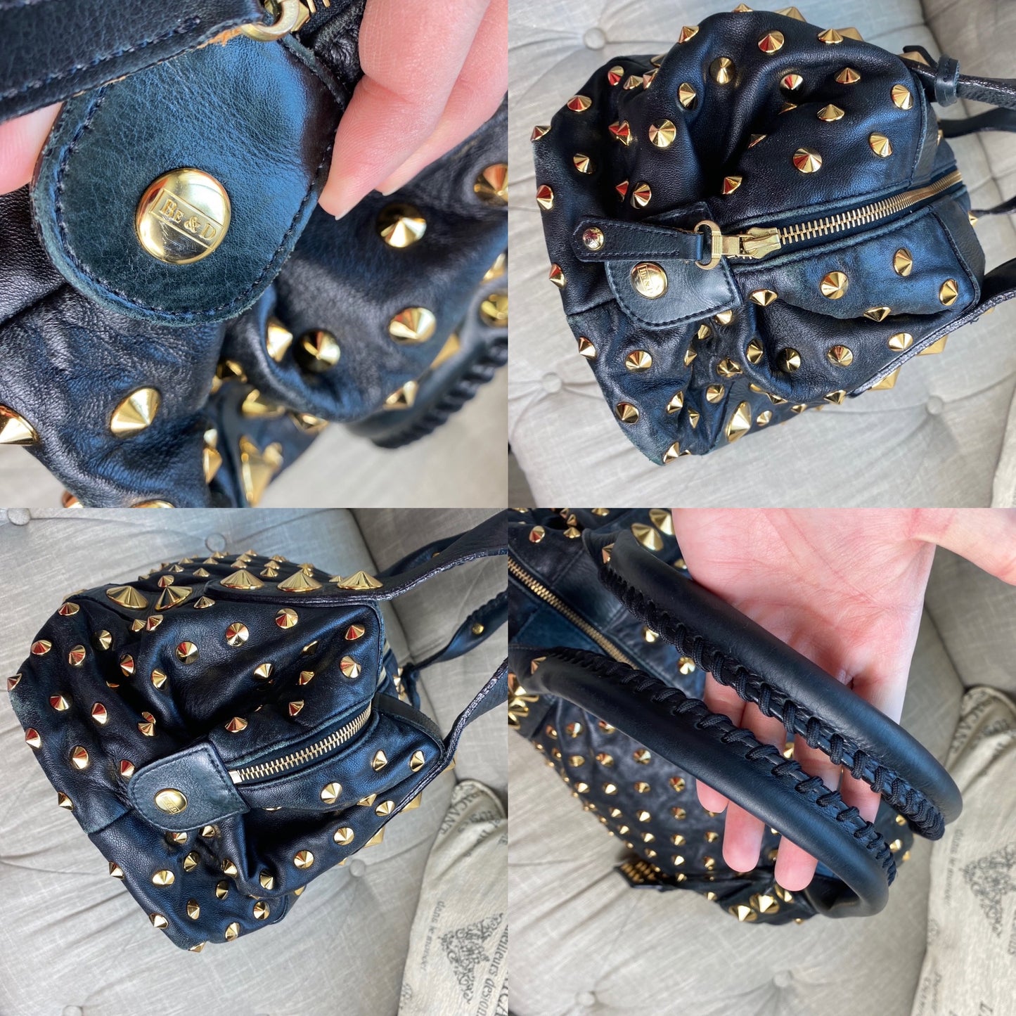 Be&D Garbo Studded Lamb Leather Satchel