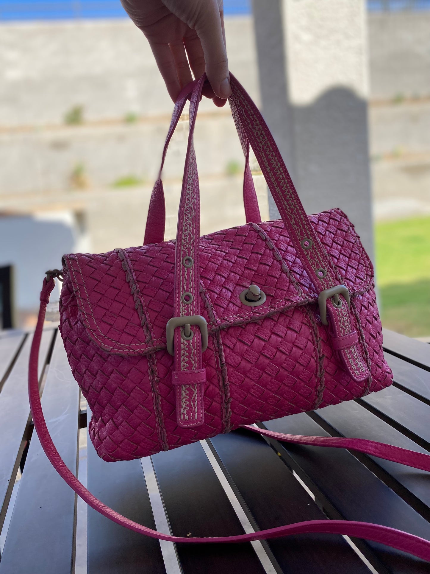 Bottega Veneta Intrecciato Vivo Cervo Woven Leather Satchel