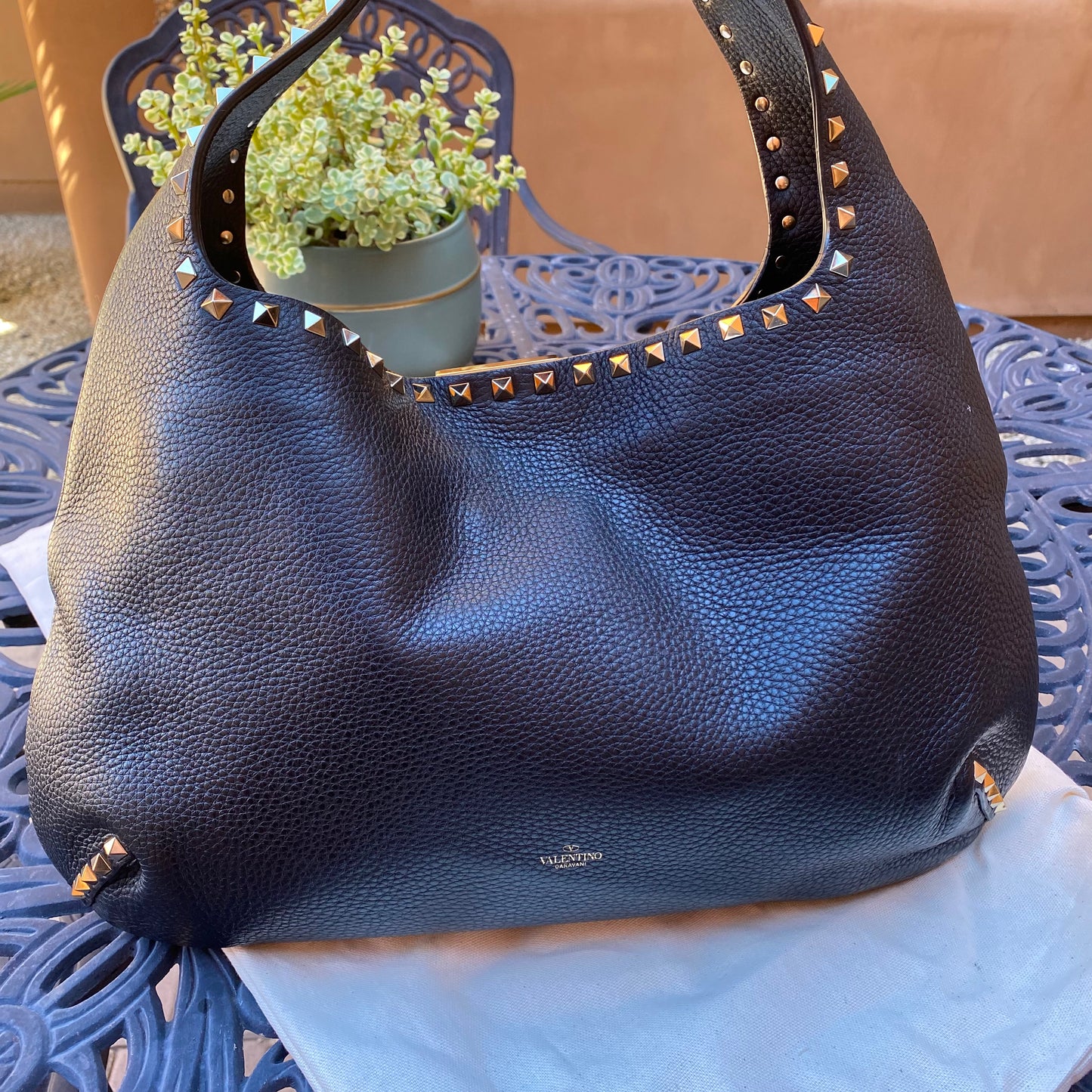 Valentino Garavani Large Rockstud Calf Leather Hobo