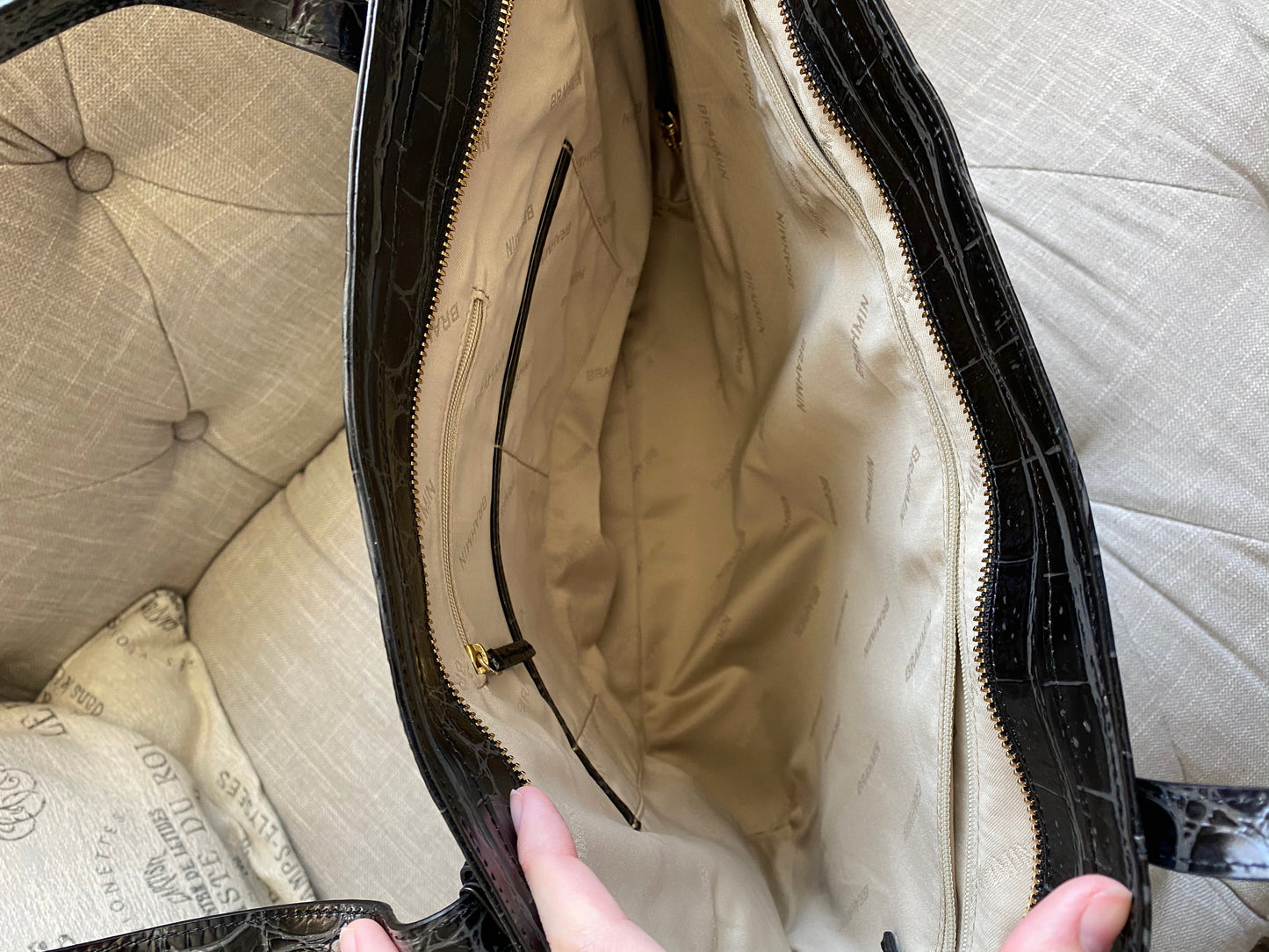 Brahmin Misha Black Veil Embossed Leather Tote