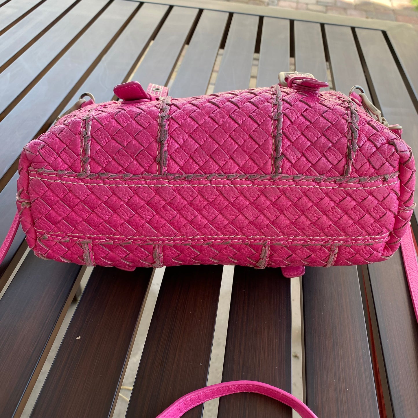 Bottega Veneta Intrecciato Vivo Cervo Woven Leather Satchel