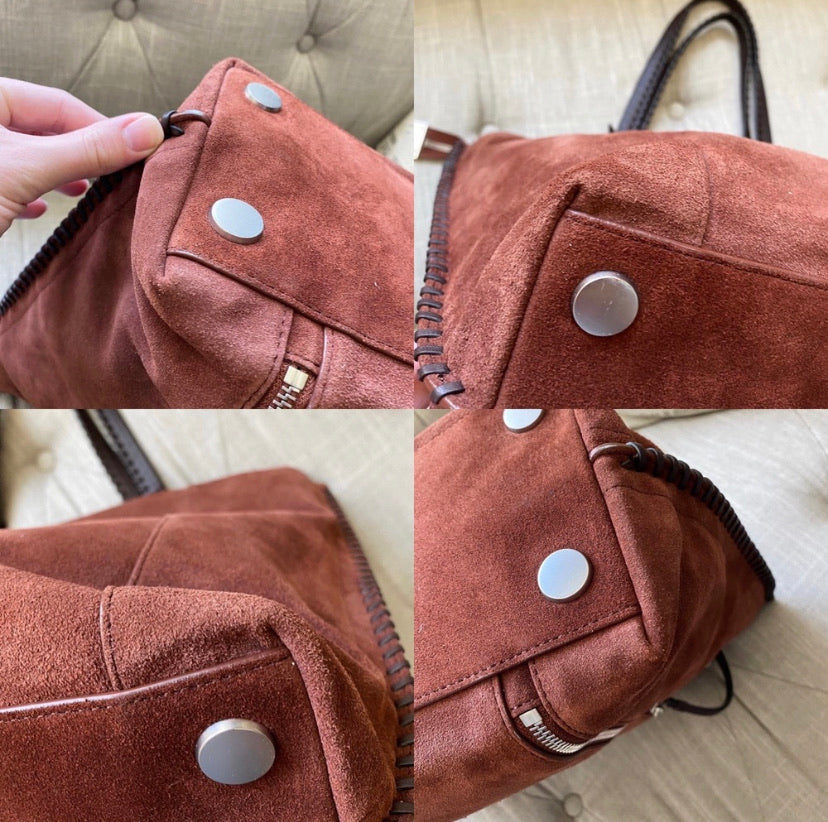 All Saints Fleur De Lis Suede Leather Tote