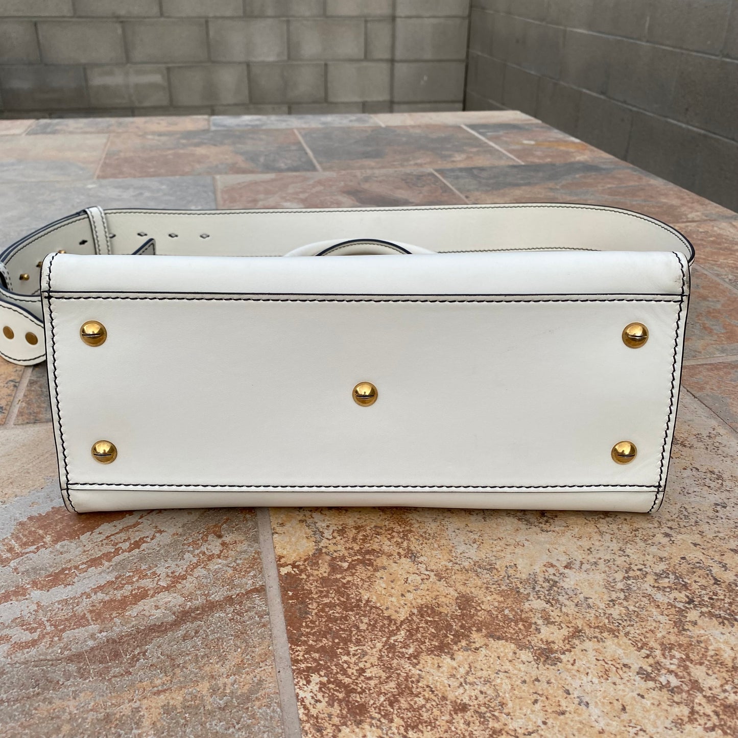 Christian Dior White Leather D-Bee Top Handle Bag