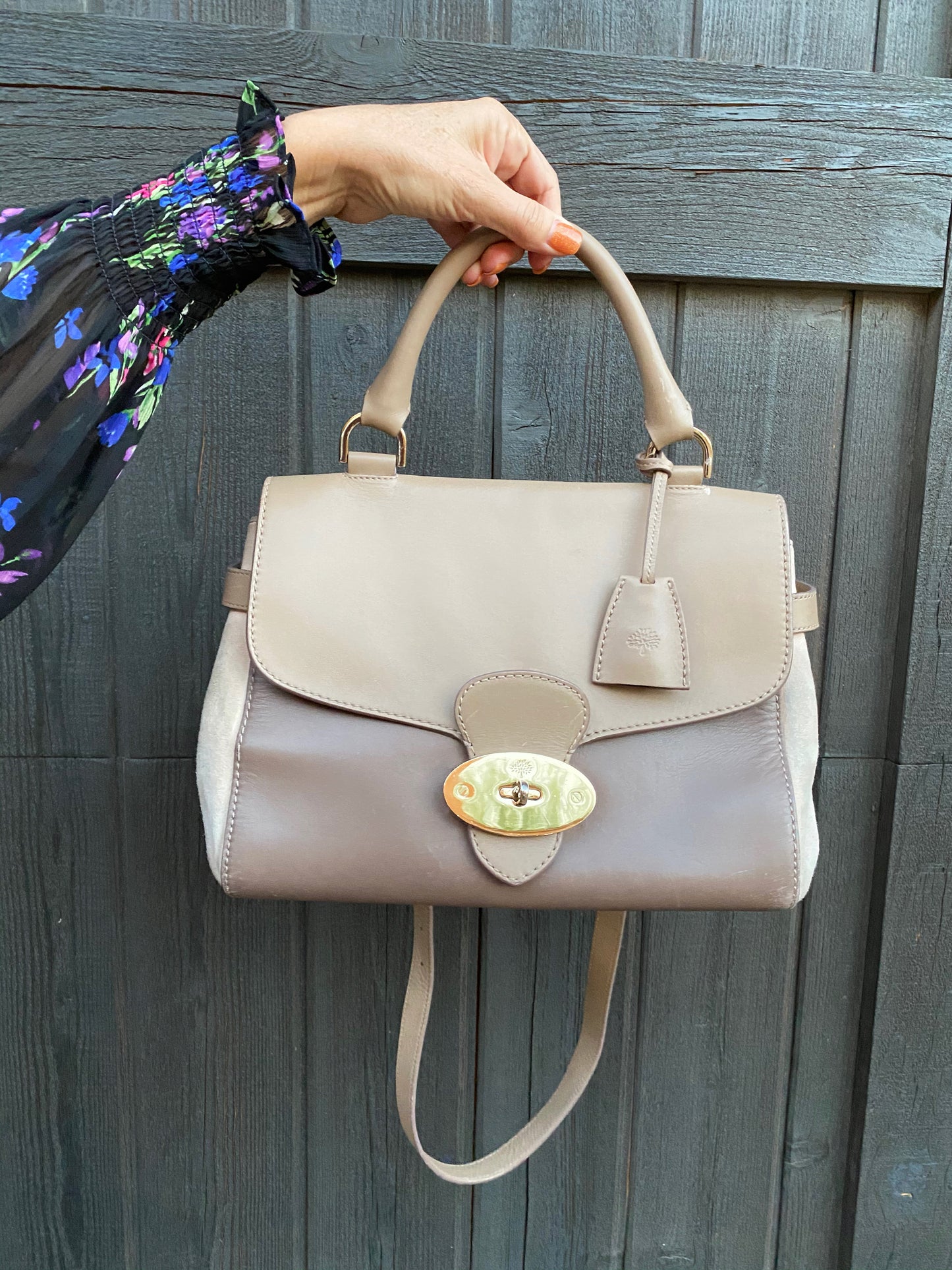 Mulberry Polished Calfskin Suede Primrose Satchel Crossbody