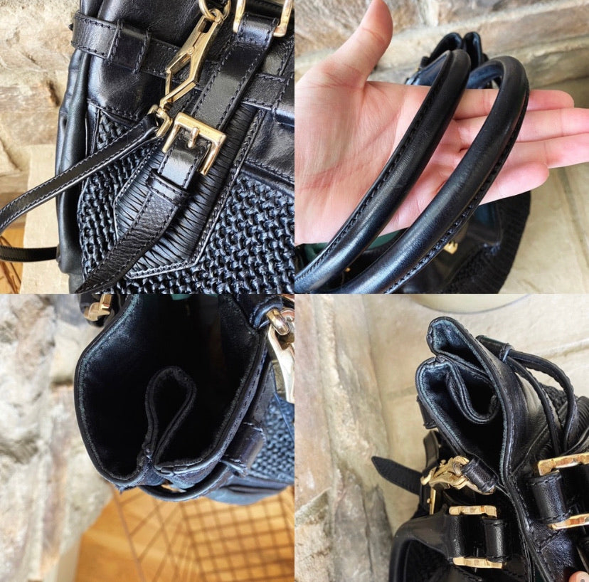 Burberry Woven Straw and Leather Shoulder Bag