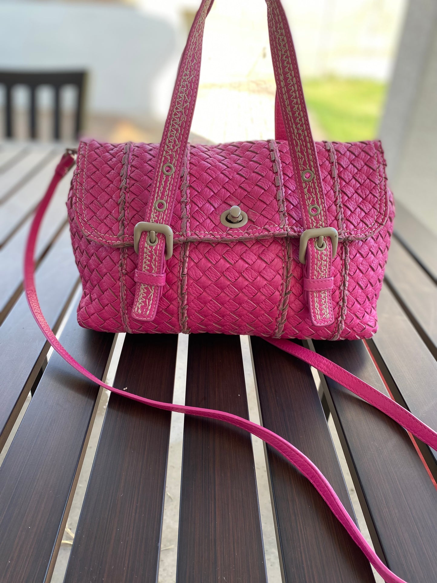 Bottega Veneta Intrecciato Vivo Cervo Woven Leather Satchel