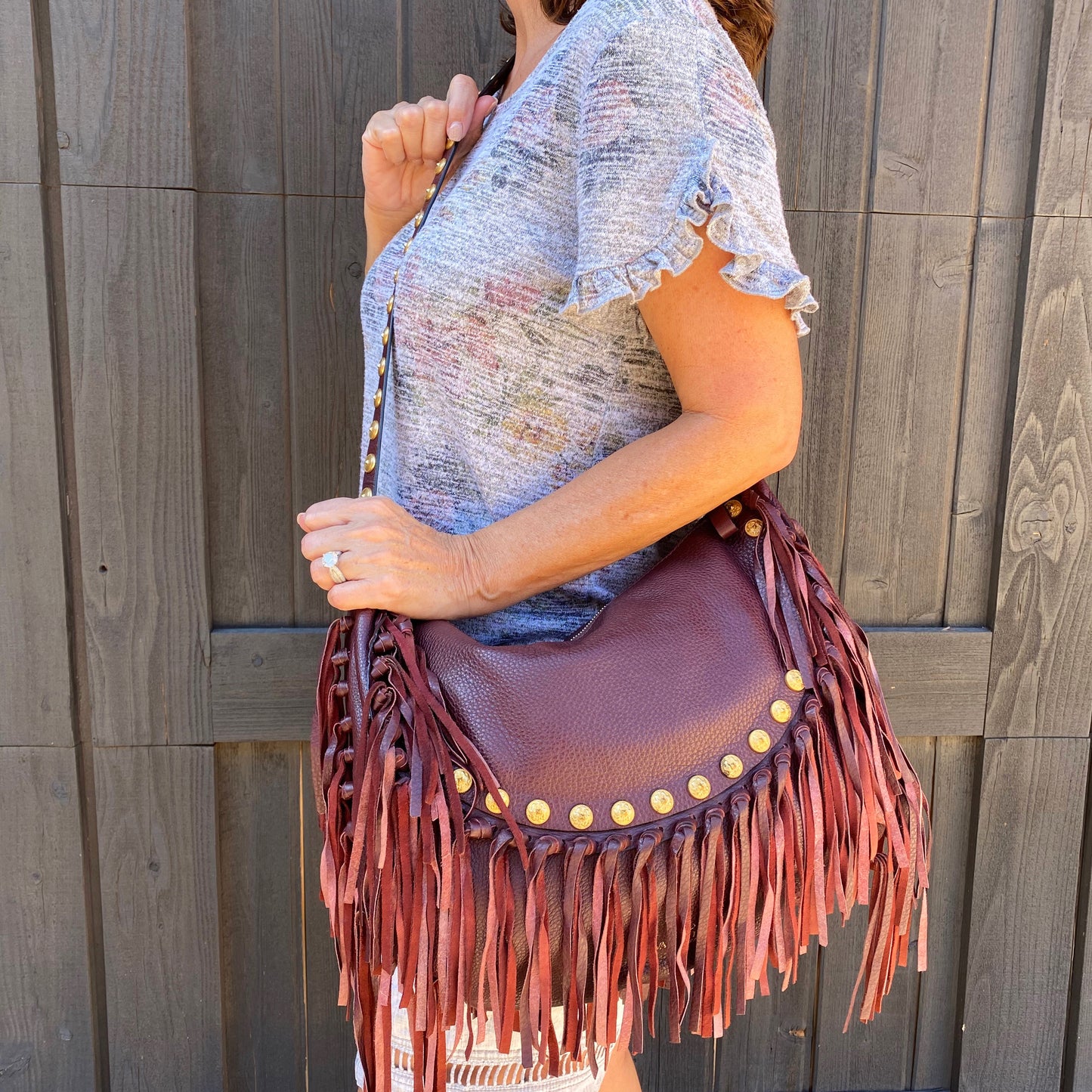 Valentino Garavani C-Rockee Gryphon Studded Fringe Hobo