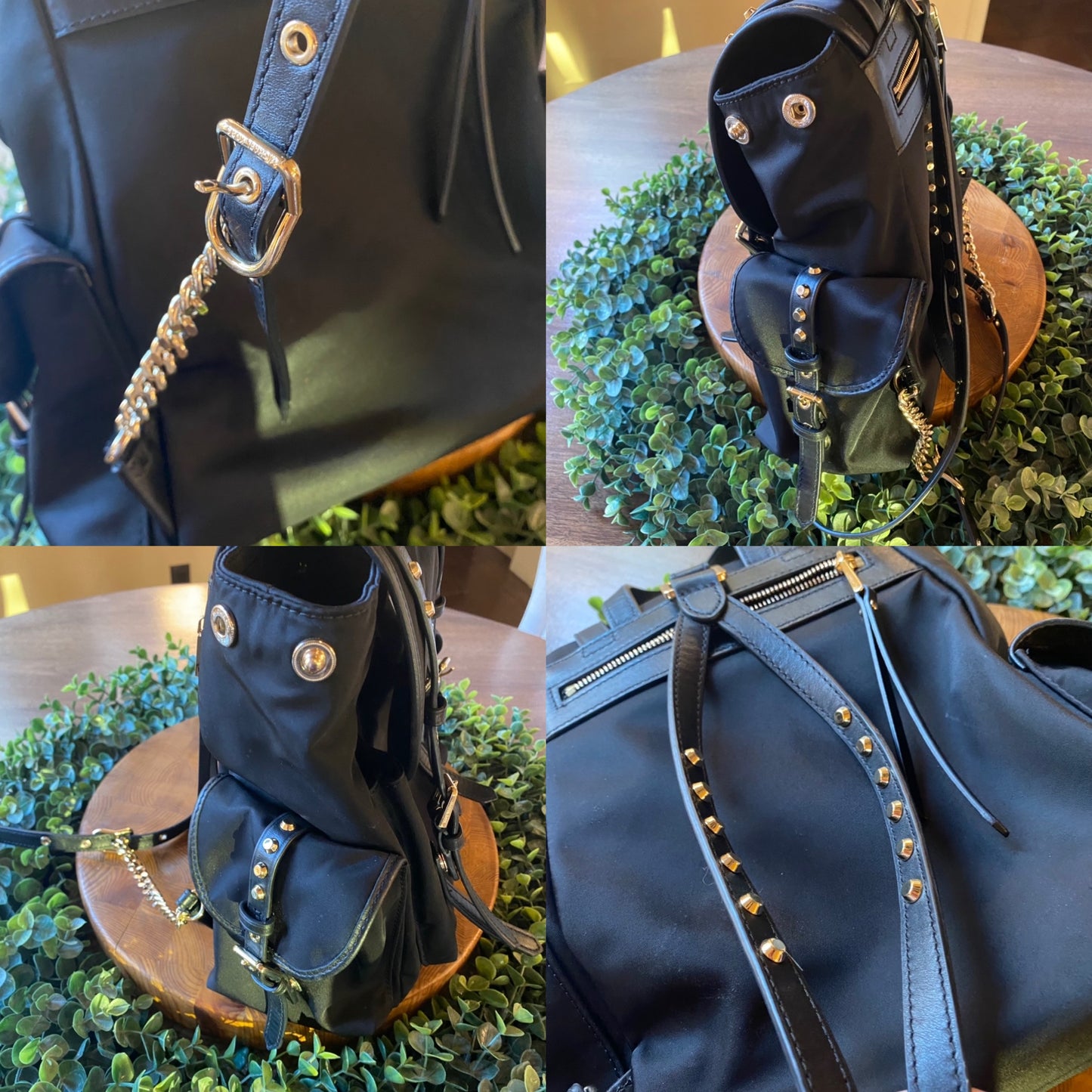 Michael Kors Leila Nylon Leather Studded Backpack