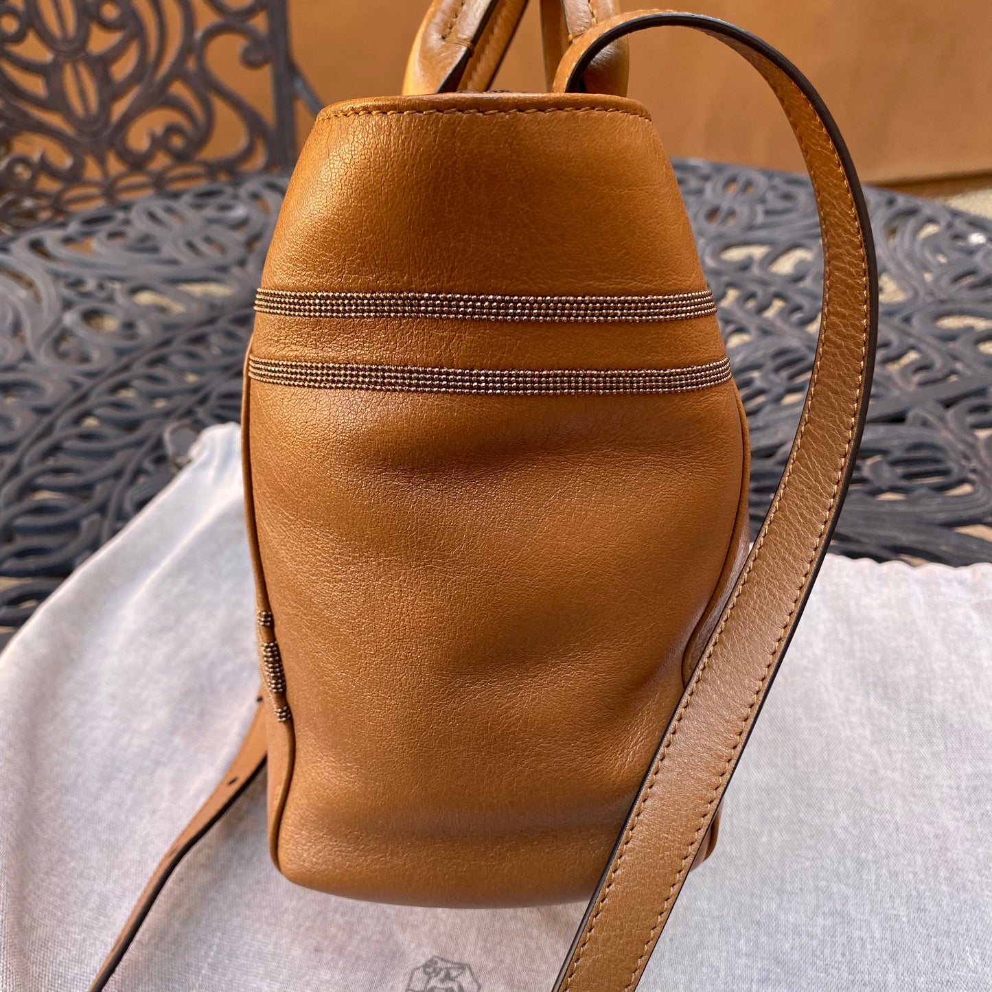 Brunello Cucinelli Monili Beaded Glossy Nappa Leather Tote
