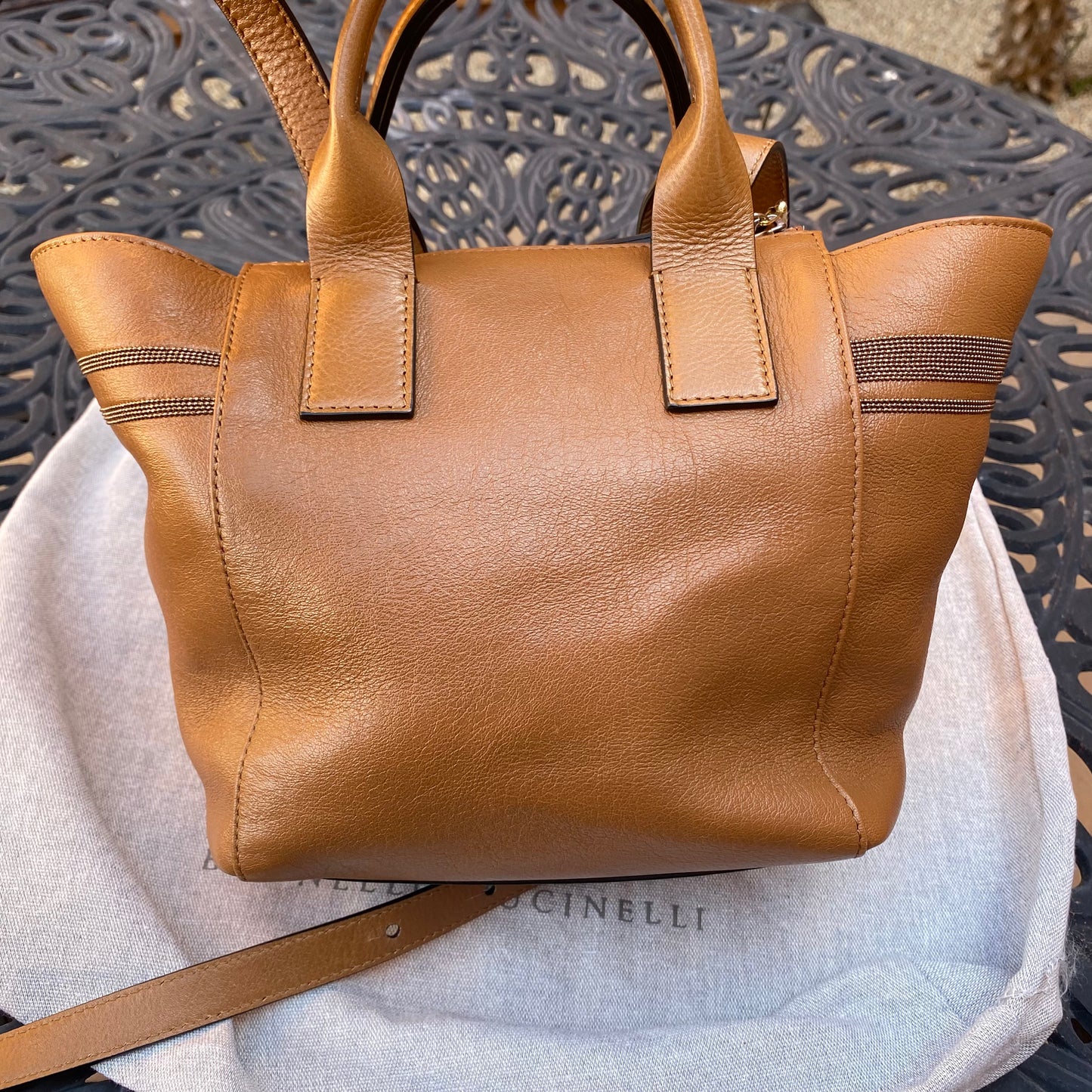Brunello Cucinelli Monili Beaded Glossy Nappa Leather Tote