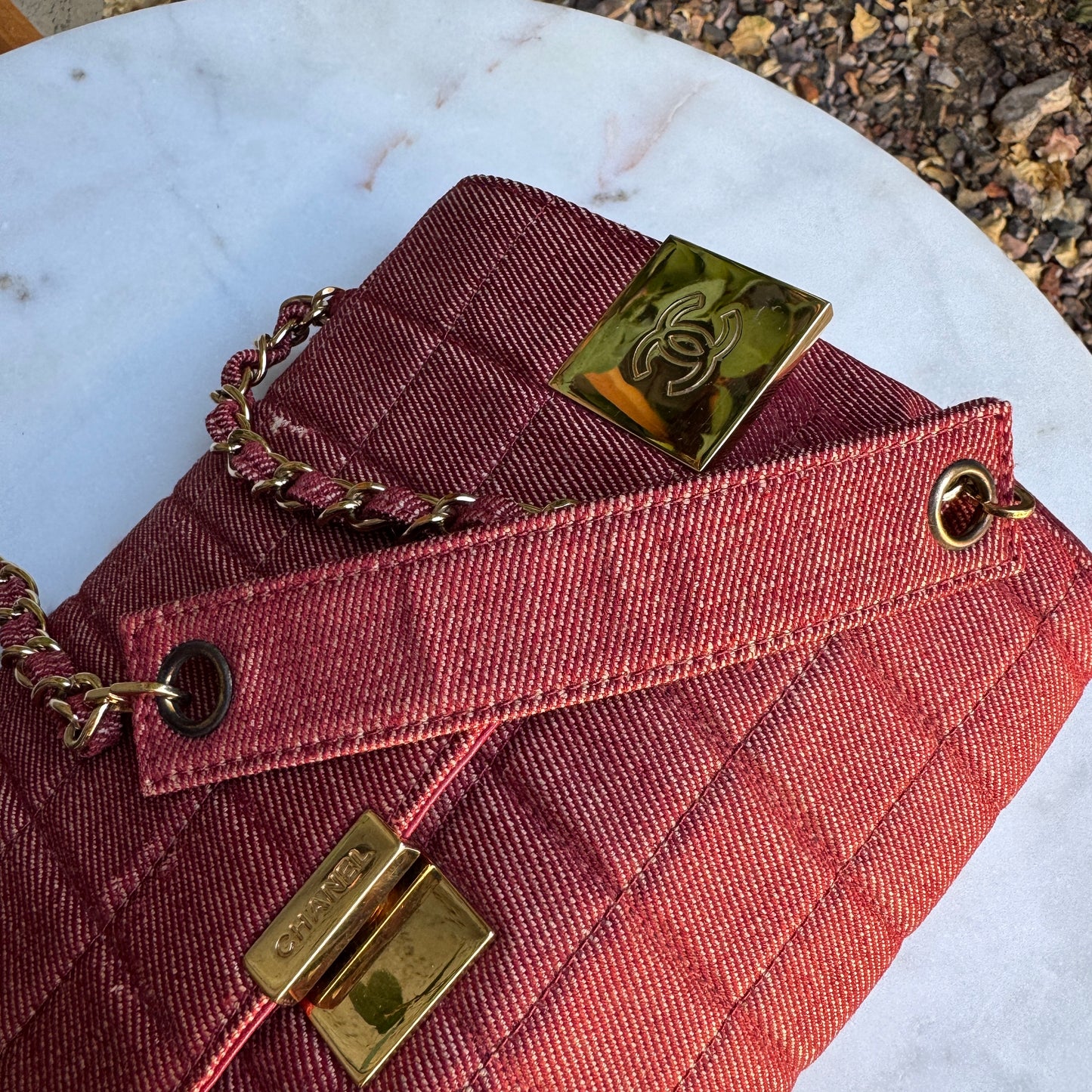 Chanel Vintage Denim Chocolate Bar Quilt Single Flap Shoulder Bag