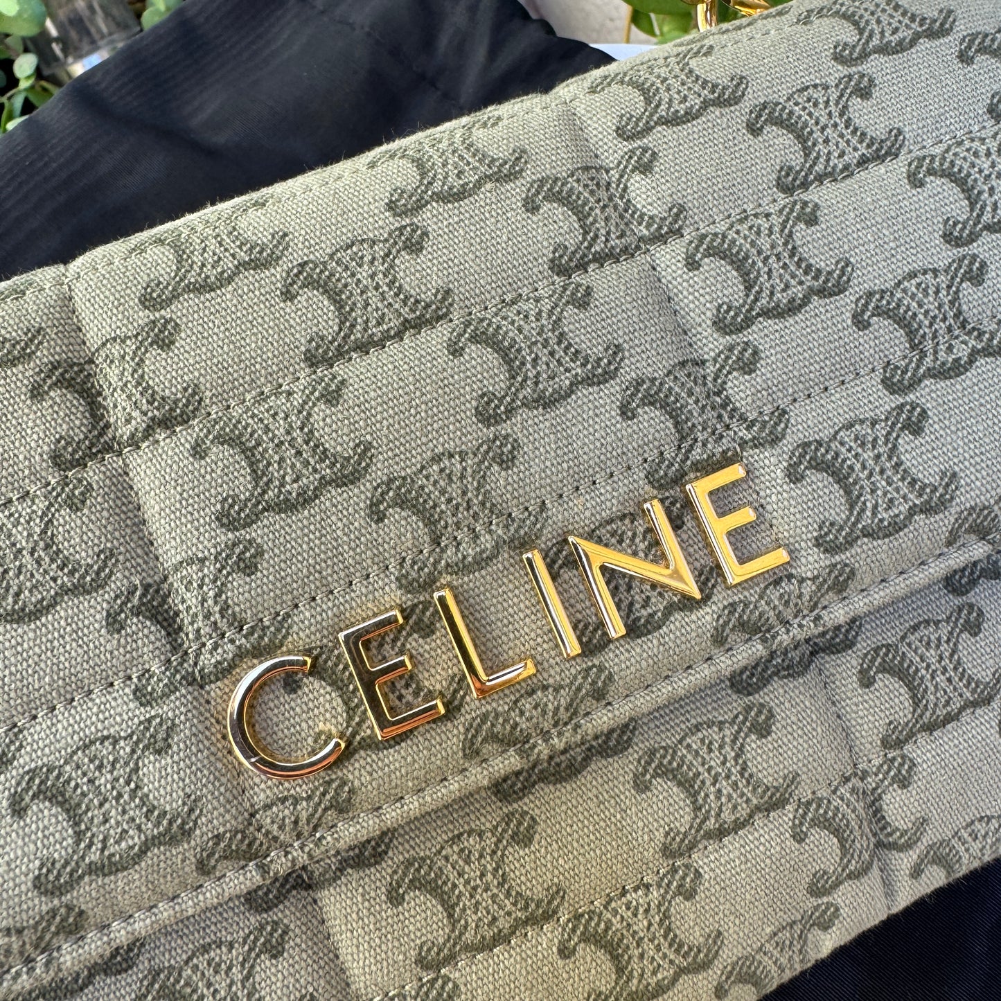 Celine Matelassé Triomphe Canvas Chain Shoulder Bag