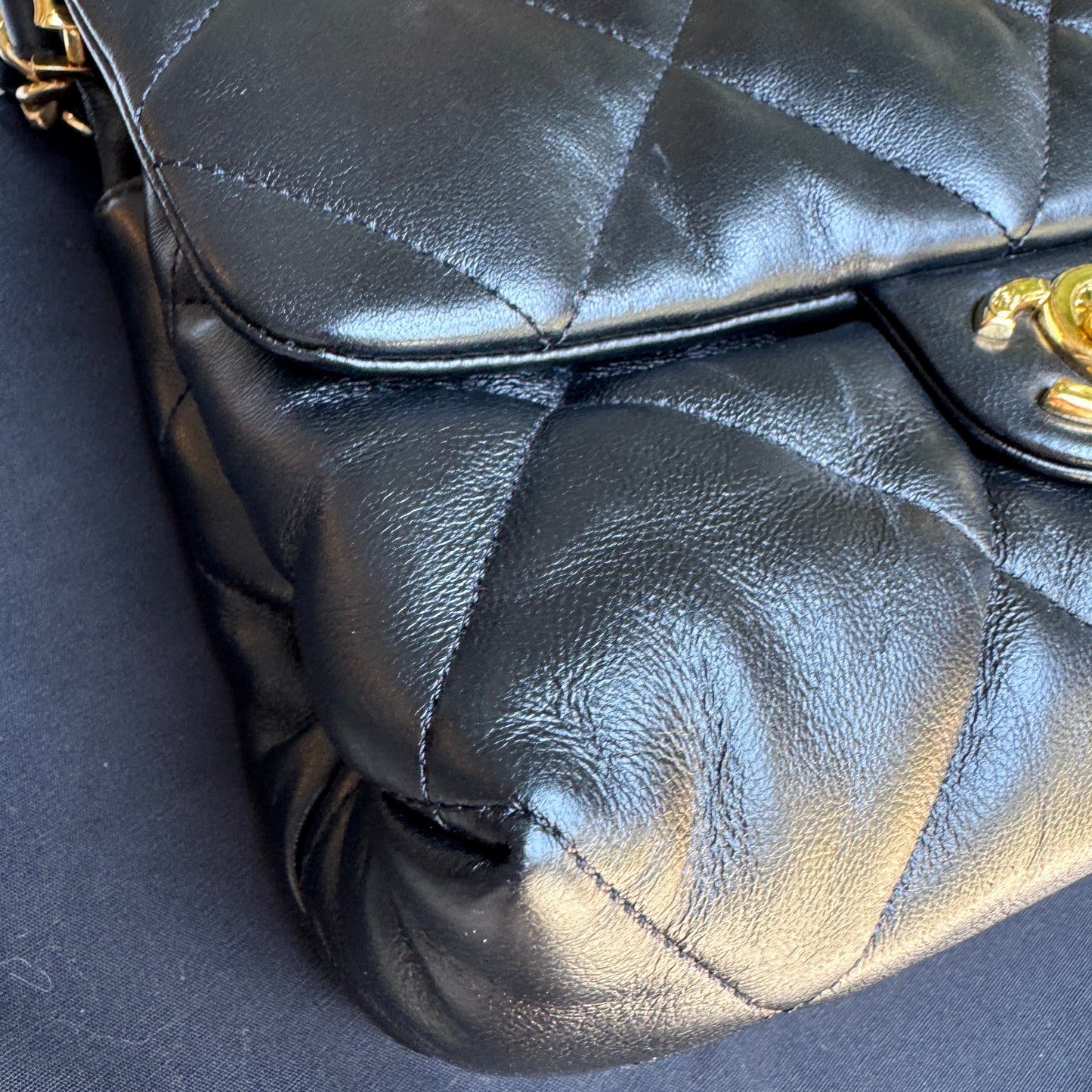 Chanel CC Bar Chain Handle Single Flap Quilted Lambskin Crossbody