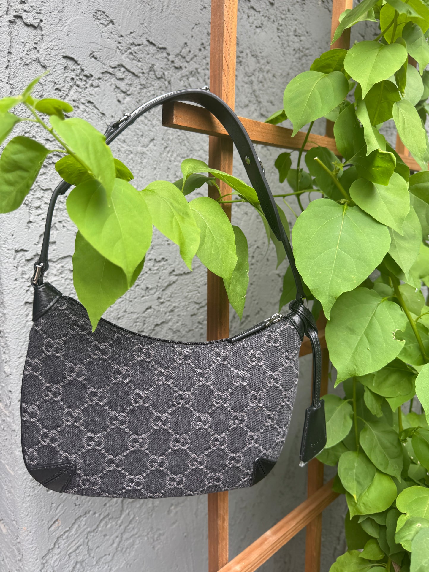 Gucci Horsebit Monogram Denim Slim Shoulder Bag