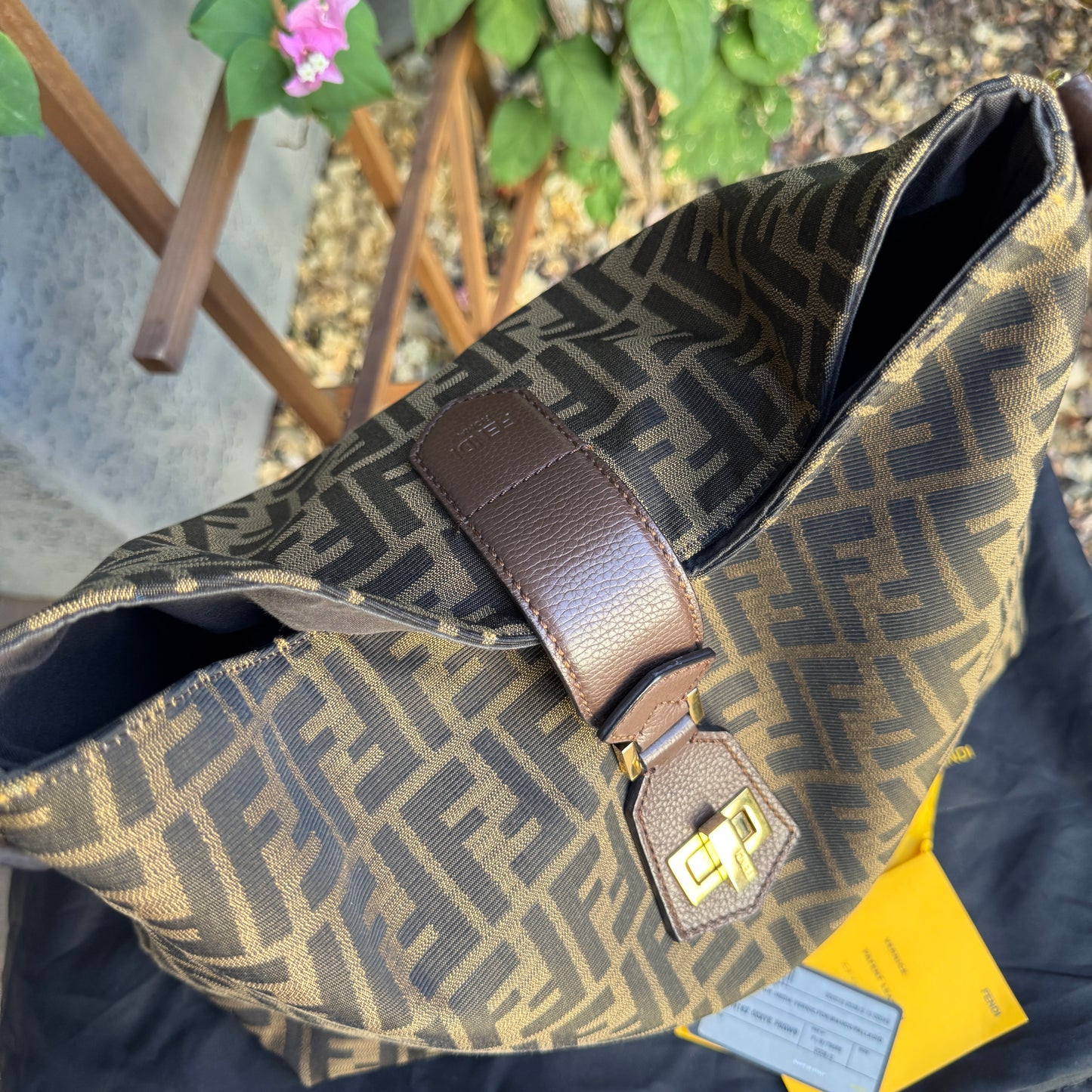 Fendi Turnlock Zucca Canvas Hobo Shoulder Bag