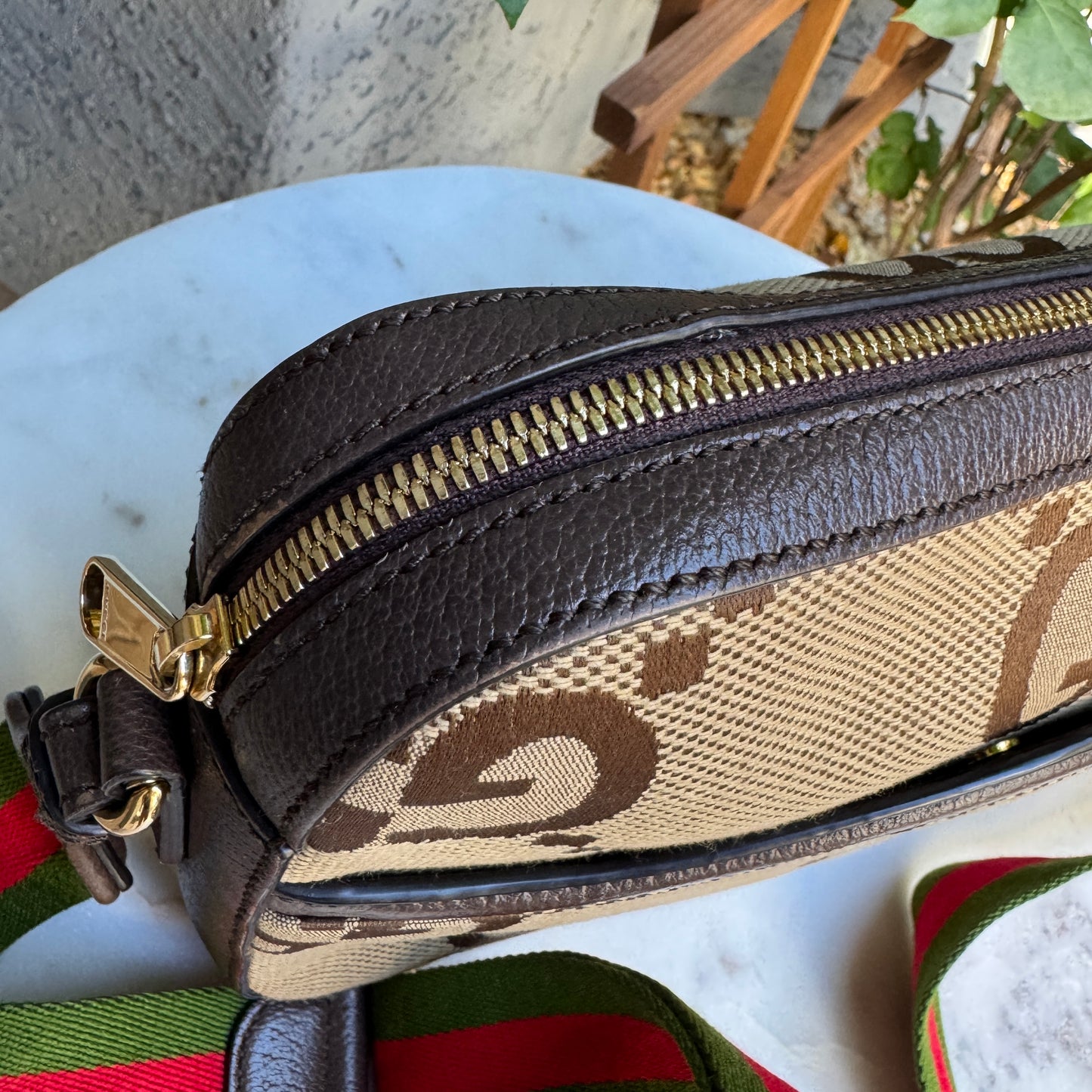 Gucci Monogram Jumbo GG Textured Dollar Calfskin Web Messenger