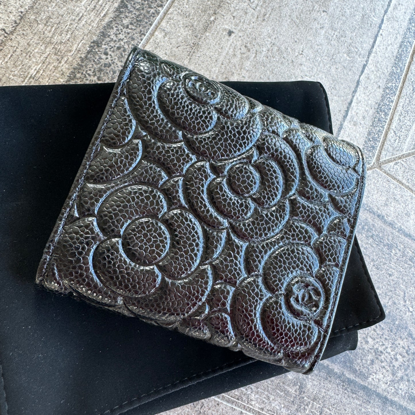 Chanel Camellia Caviar Leather Compact Wallet