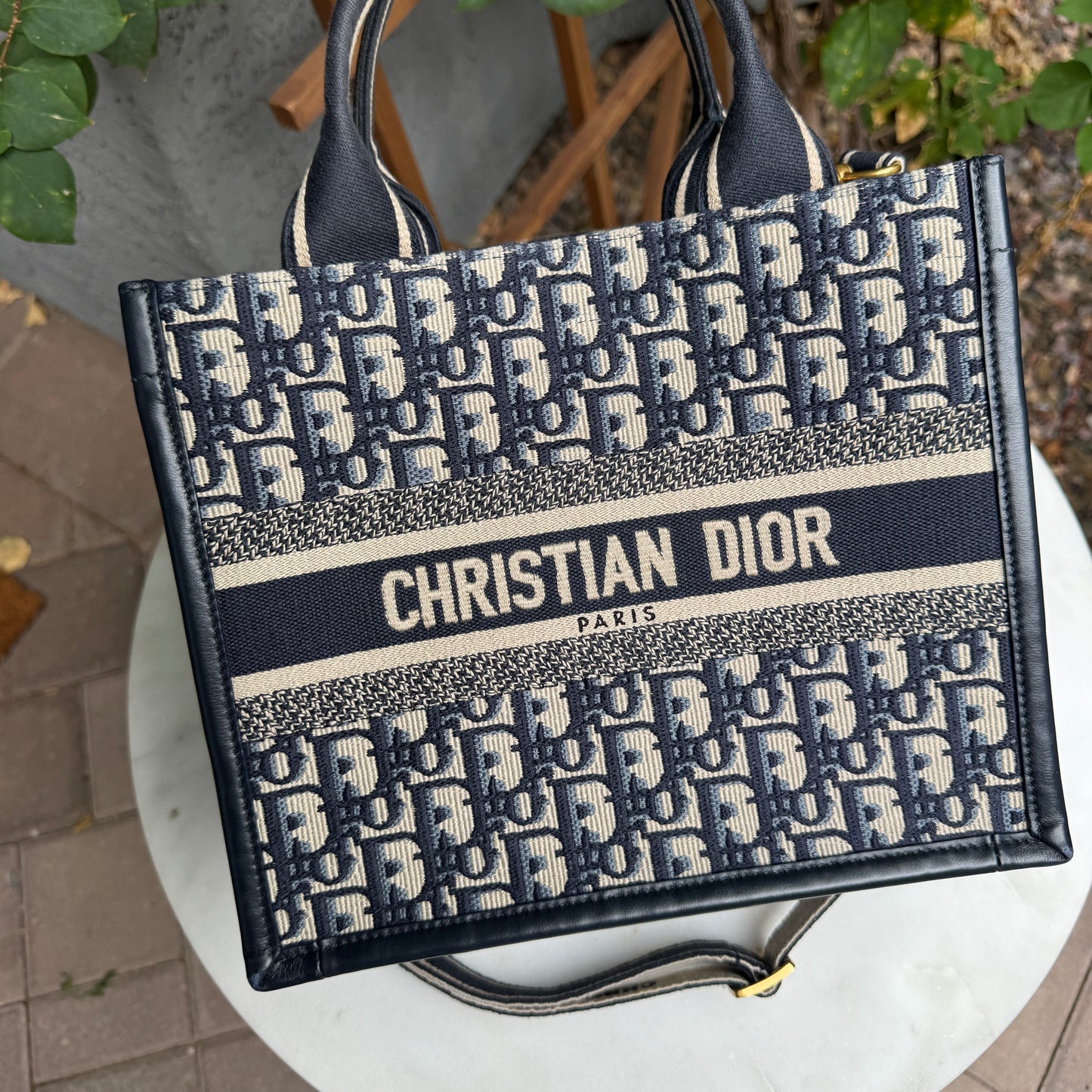 Christian Dior Oblique Embroidery and Calfskin Small Book Tote