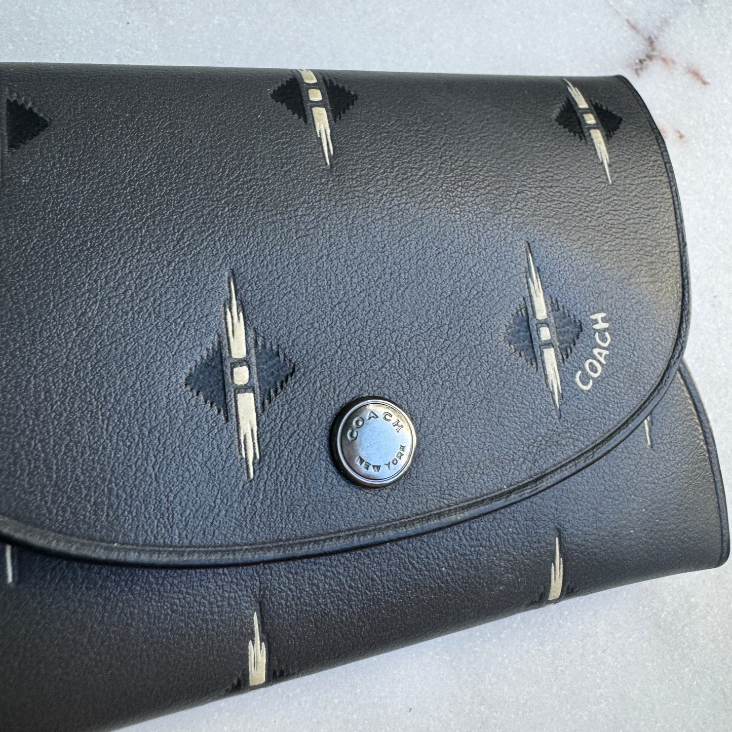 Coach Leather Snap Card Case with Ikat Geo Print