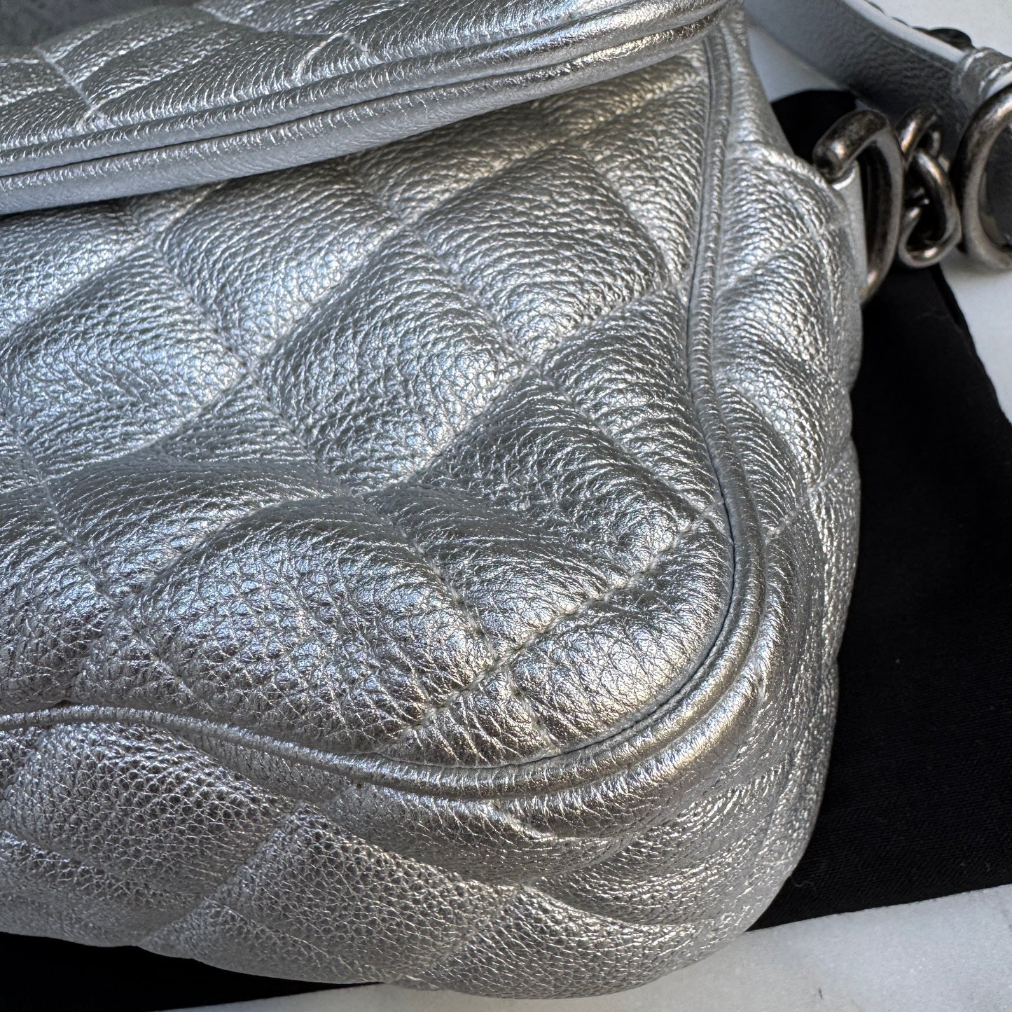 Chanel Silver Quilted Leather Airline Casual Rock Easy Flap Shoulder Bag