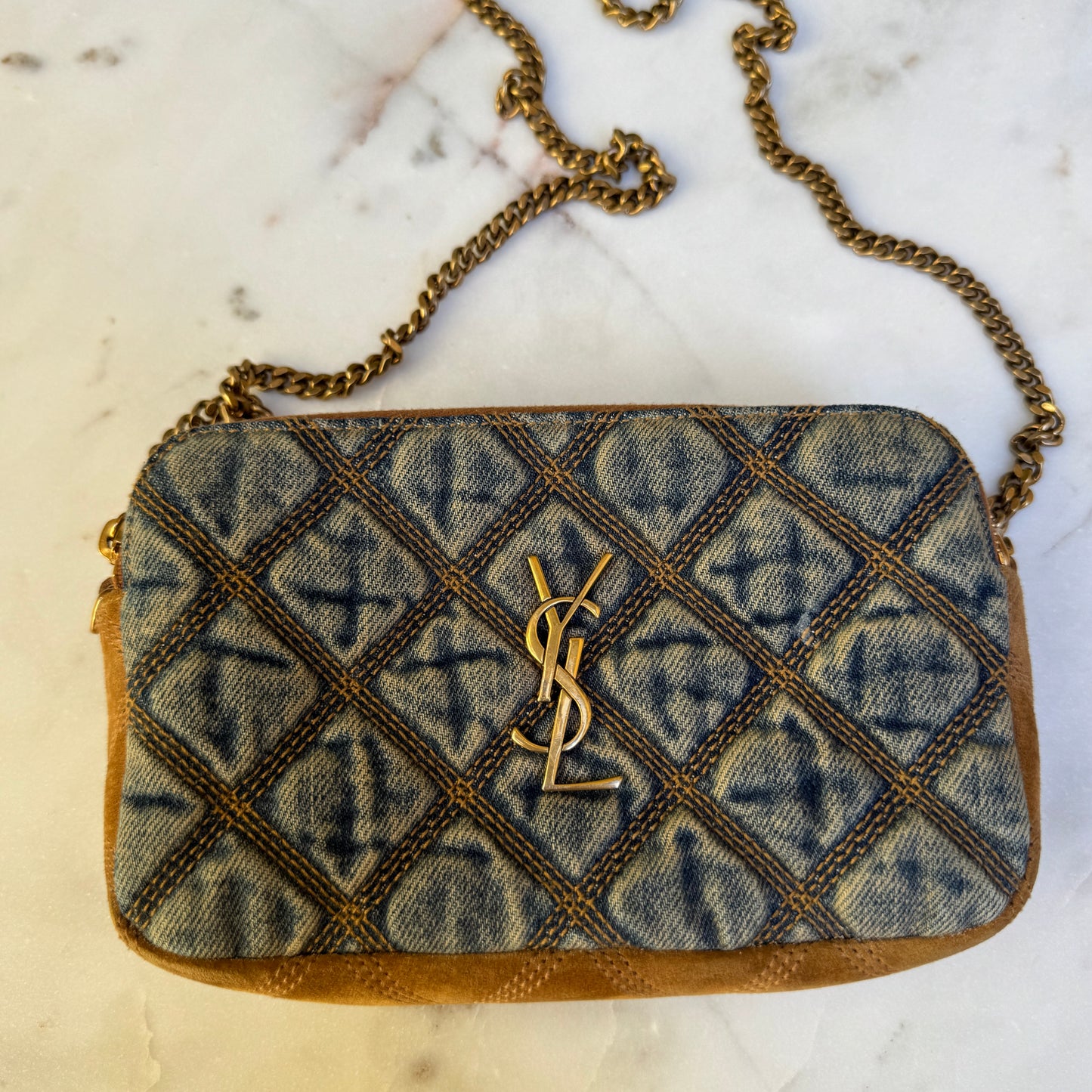 Saint Laurent Denim Becky Double-Zip Crossbody