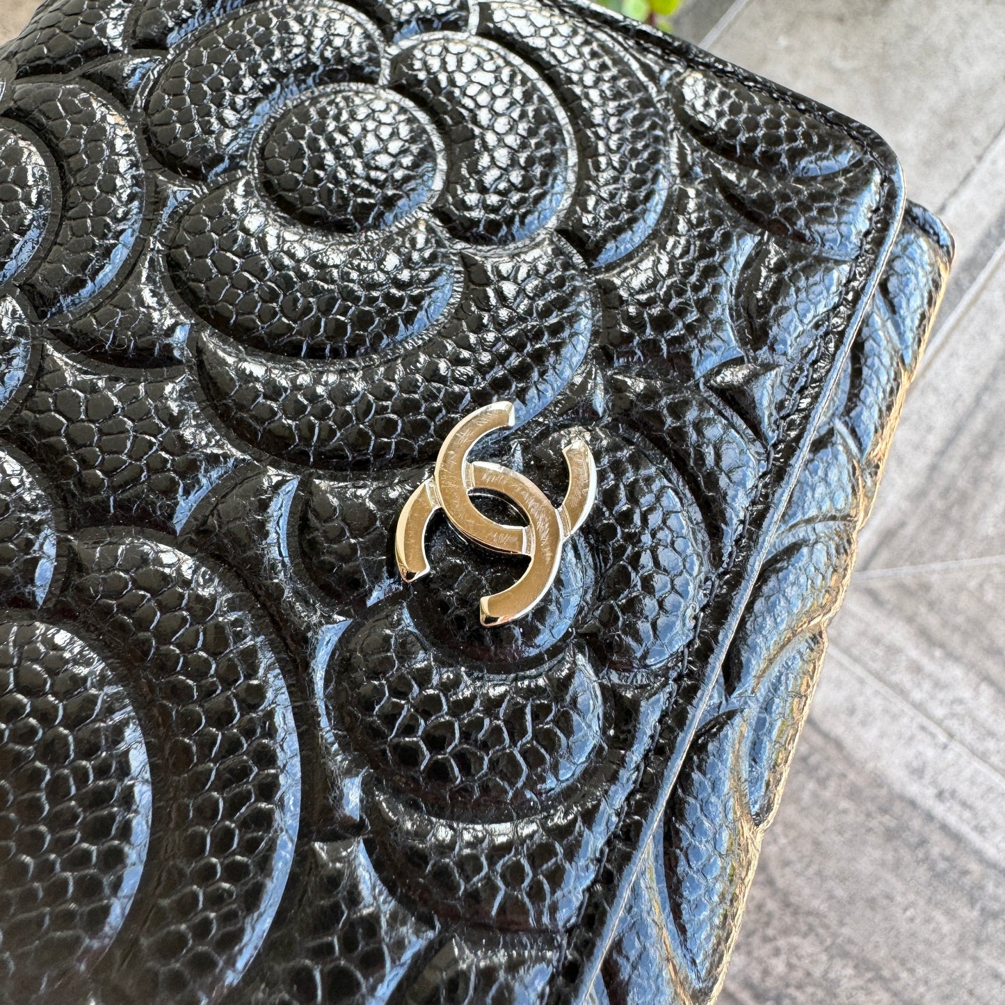 Chanel Camellia Caviar Leather Compact Wallet