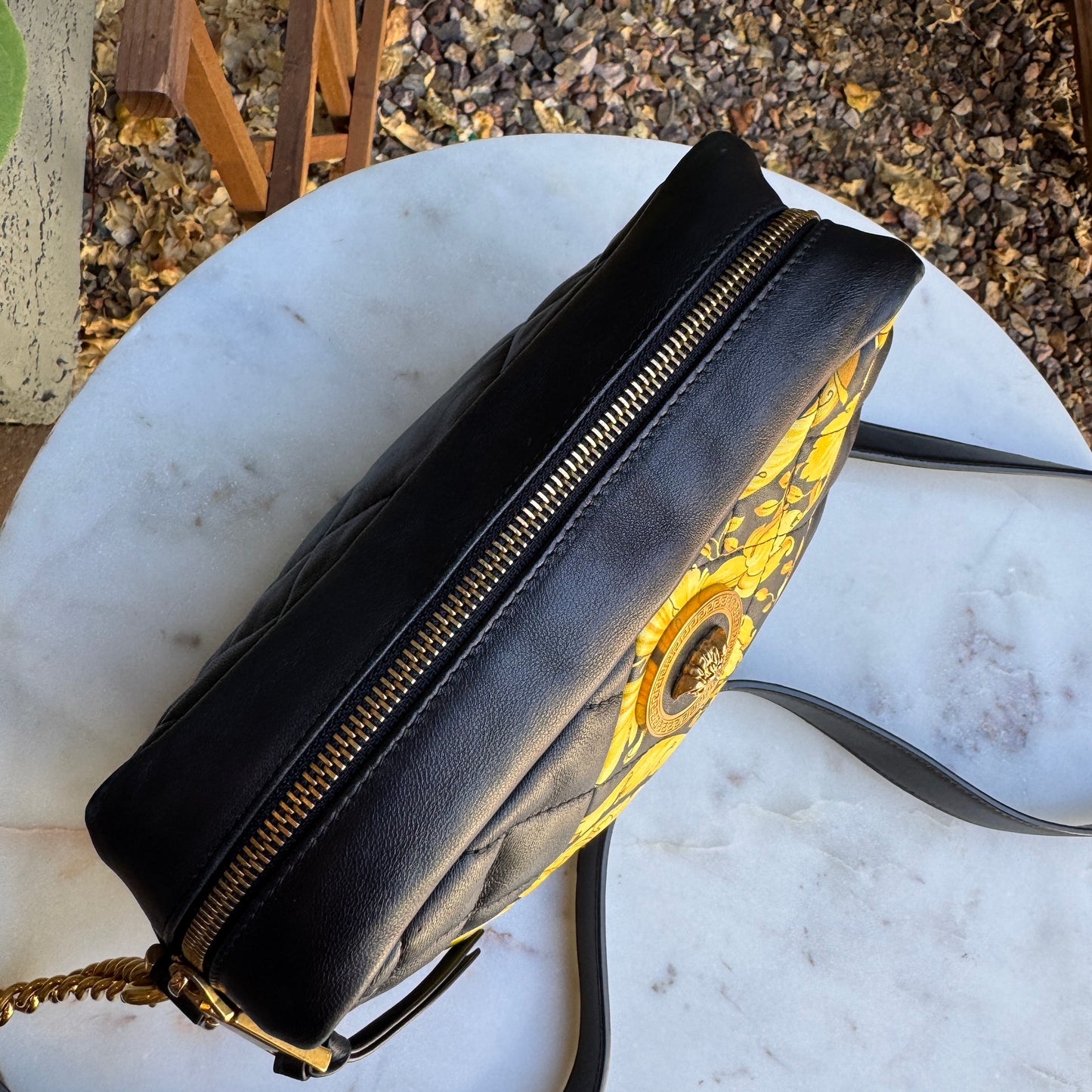 Versace Baroque Icon Quilted Leather Camera Crossbody Bag