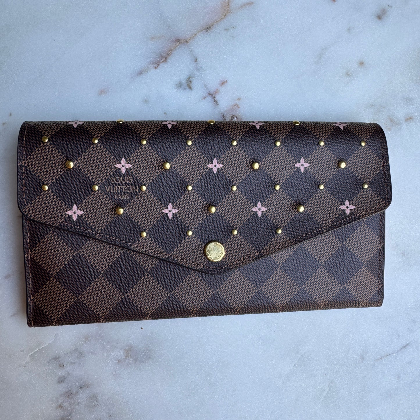 Louis Vuitton Limited Edition Studded Damier Ebene Sarah Wallet