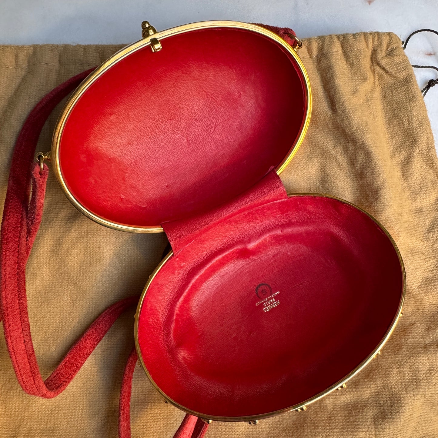 Hermès Oursin Minaudière Pochette Doblis Suede Leather Shoulder Bag