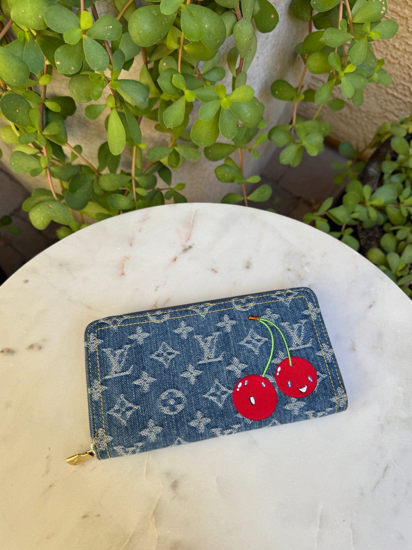 Louis Vuitton x Takashi Murakami Monogram Denim Cerises Zippy Wallet