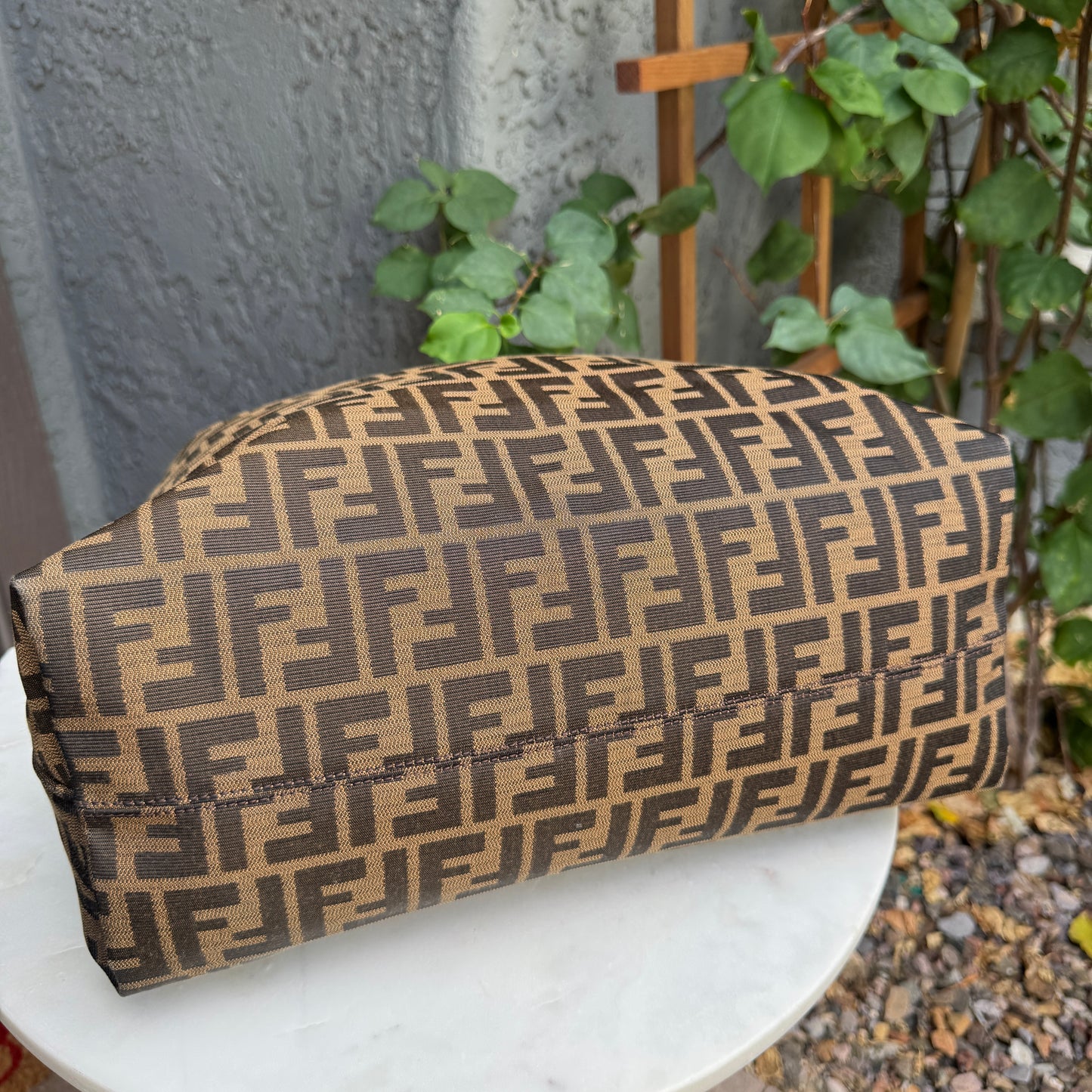 Fendi Turnlock Zucca Canvas Hobo Shoulder Bag