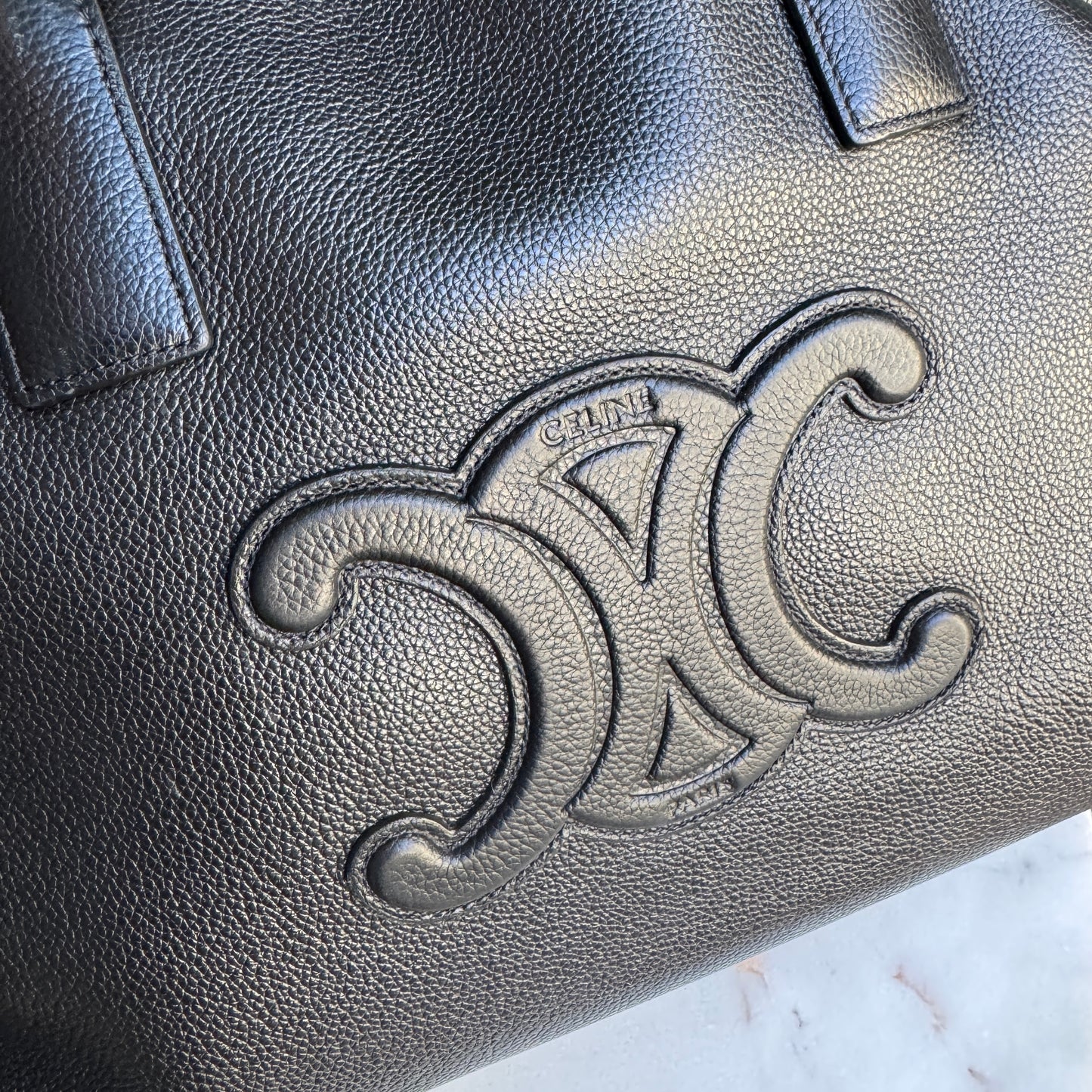 Celine Pebbled Calf Leather Cabas Drawstring Cuir Triomphe Tote