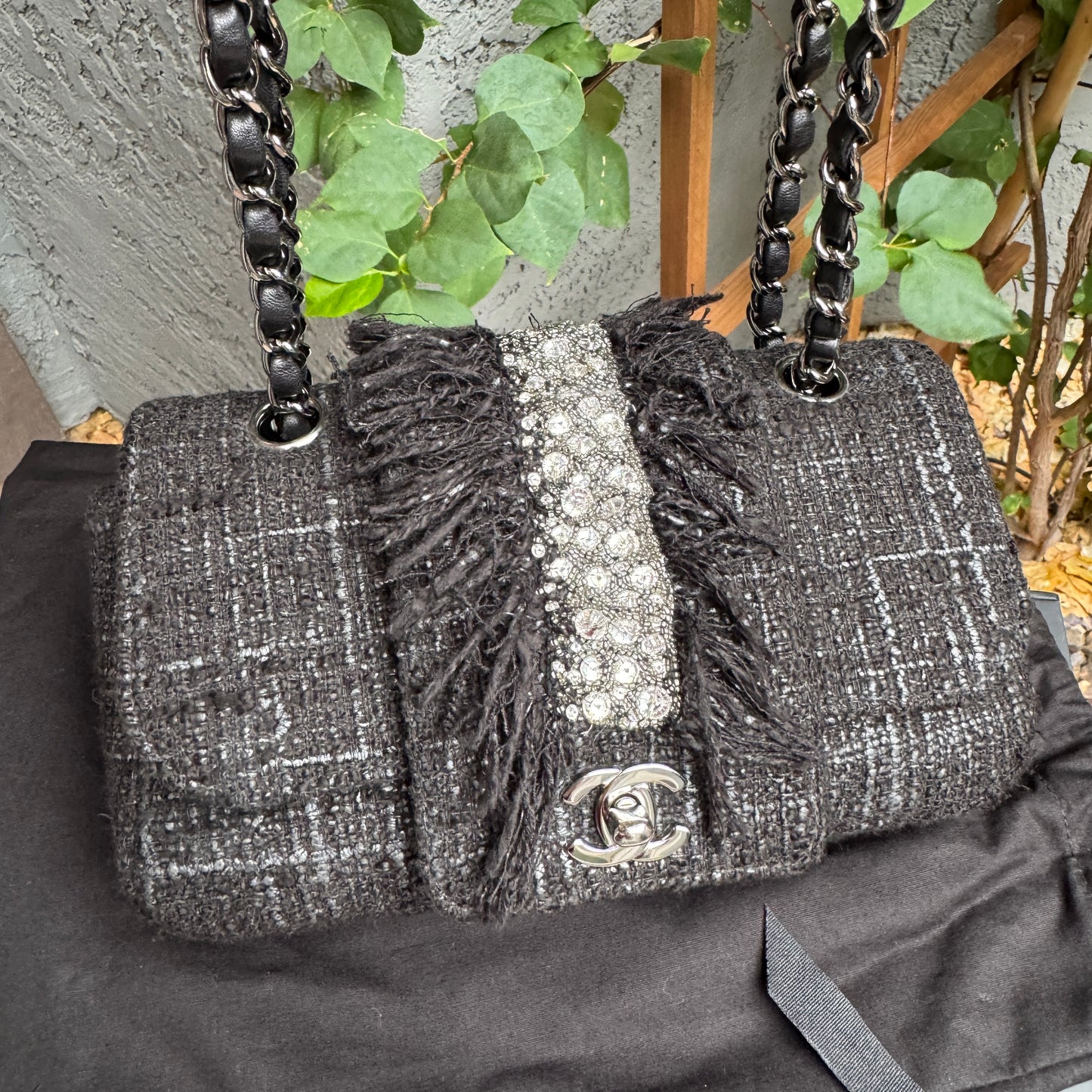 Chanel Tweed and Swarovski Crystal Fringe Flap Single Flap Shoulder Bag